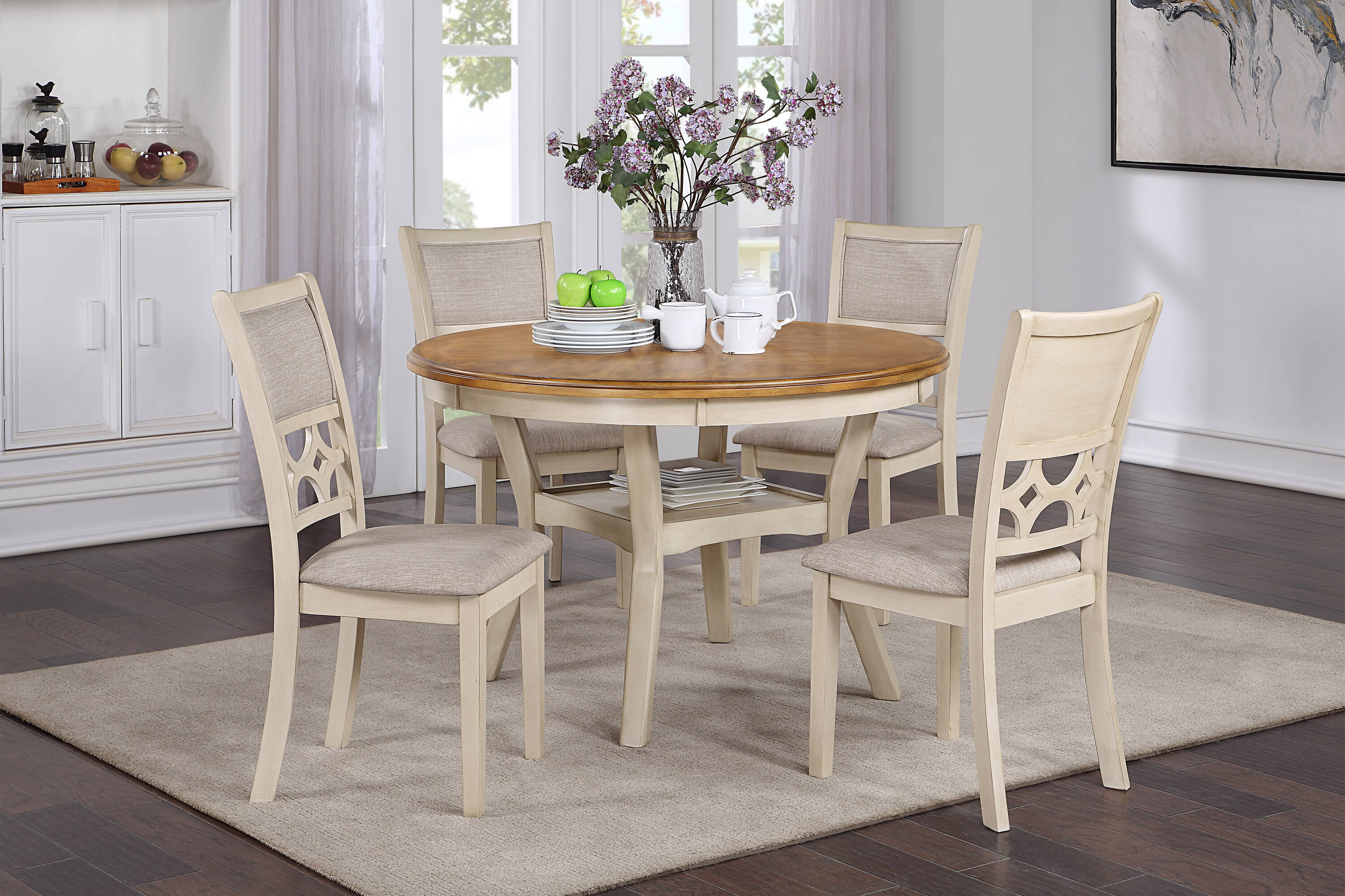 New Classic Furniture D1763-50S-BSQ Mitchell Bisque/Brown Traditional Dining Room Set with Round Table ( Seats 4 )