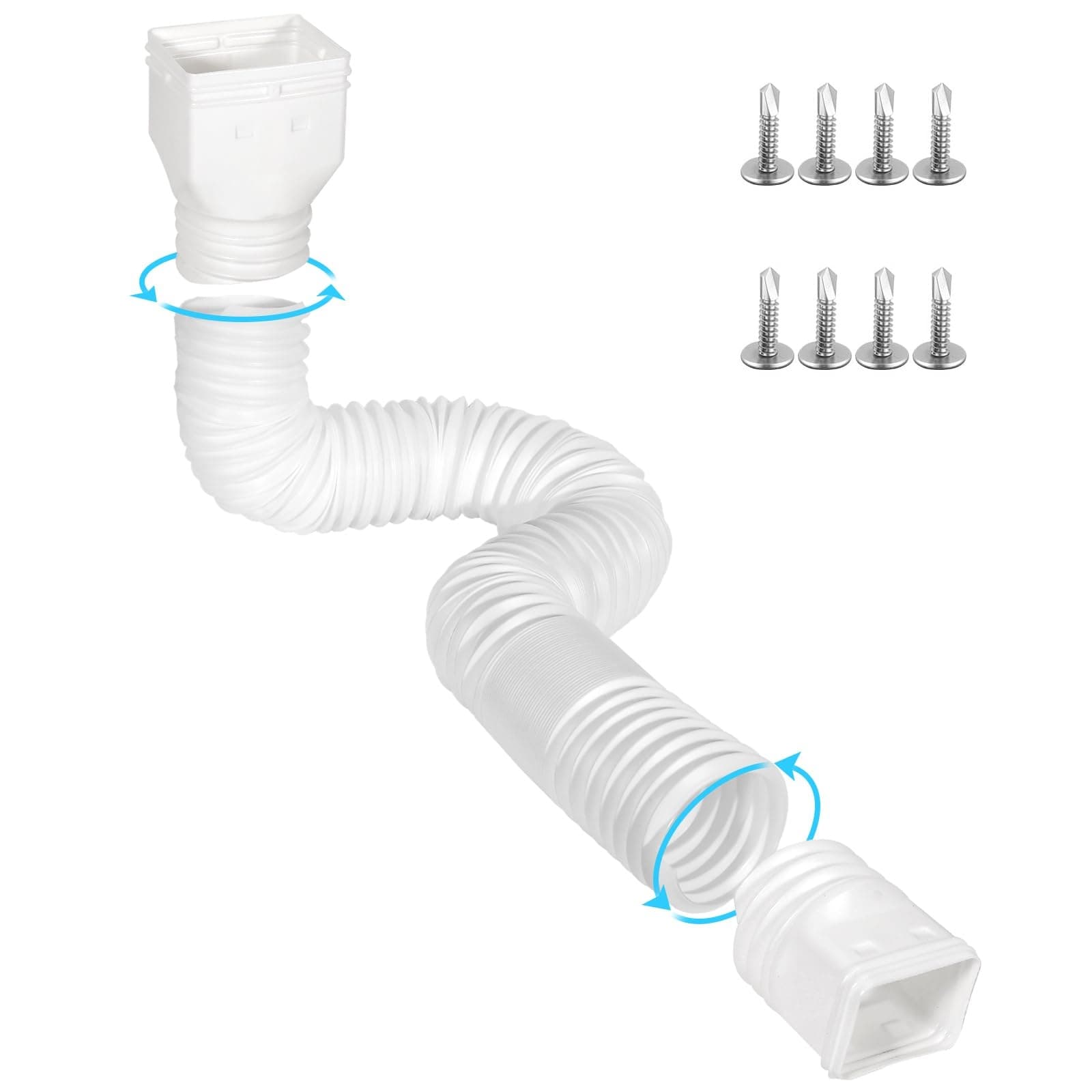 Phyfalip  Rain Gutter Downspout Extension Flexible White Drainage Pipe Extendable 21 to 66 Inches Fits 2 x 3 3 x 3 4 x 3 Downspouts Includes