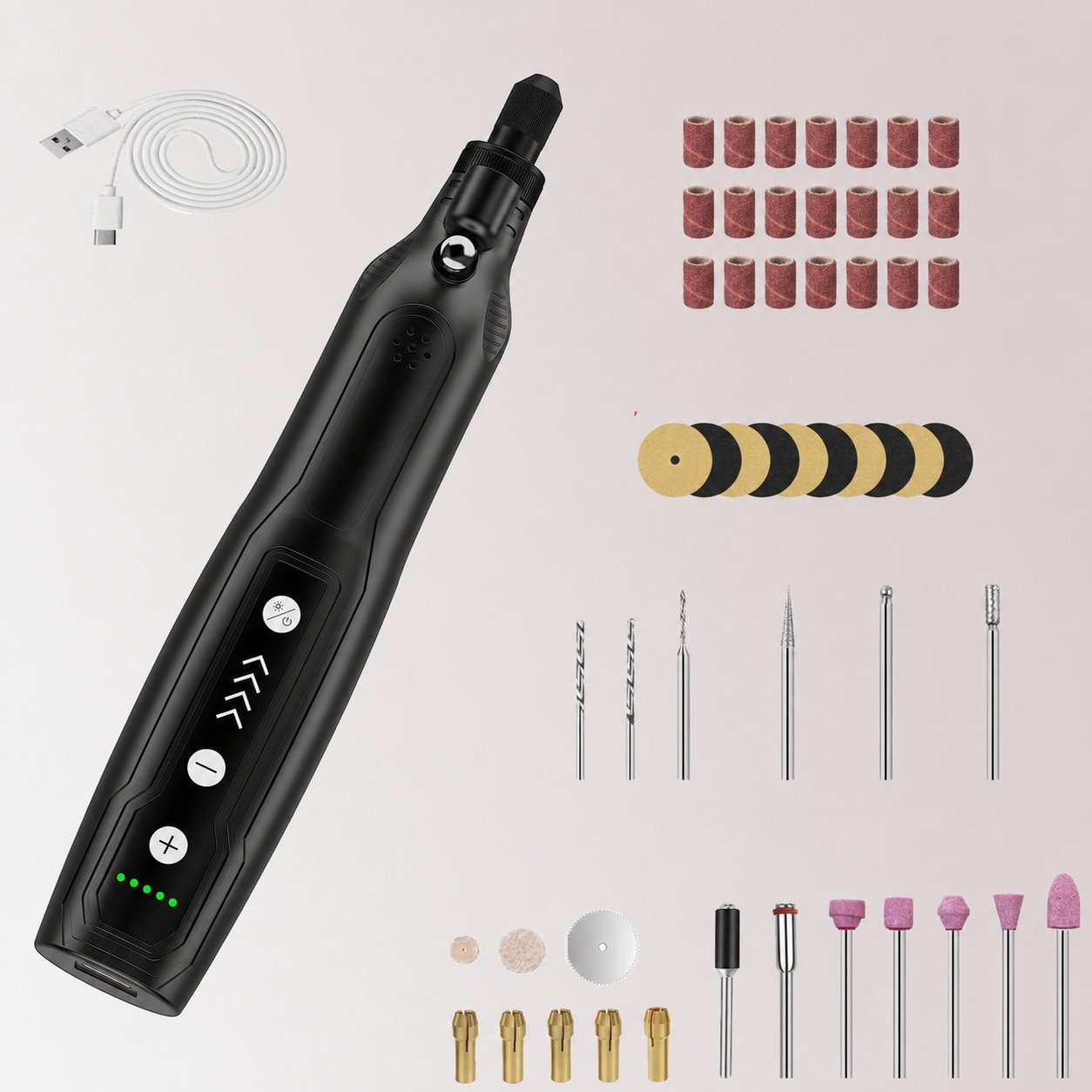 Ahfiwaso Cordless Rotary Tool Kit with 49 pcs accessories USB C charging five speed adjustable for polishing cutting sanding engraving DIY crafts black