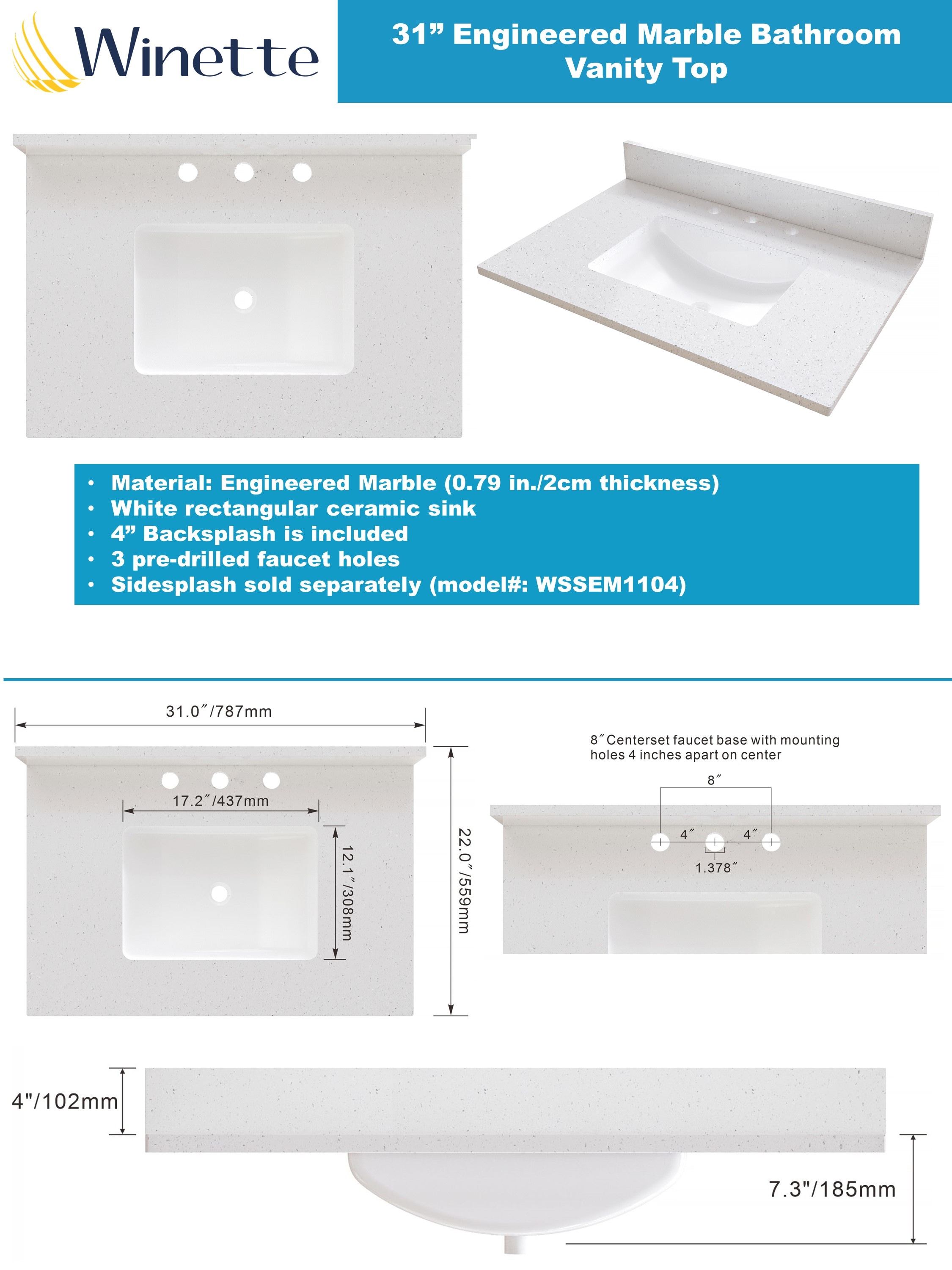 Winette WVTCW31 Vanity-Tops - View #2