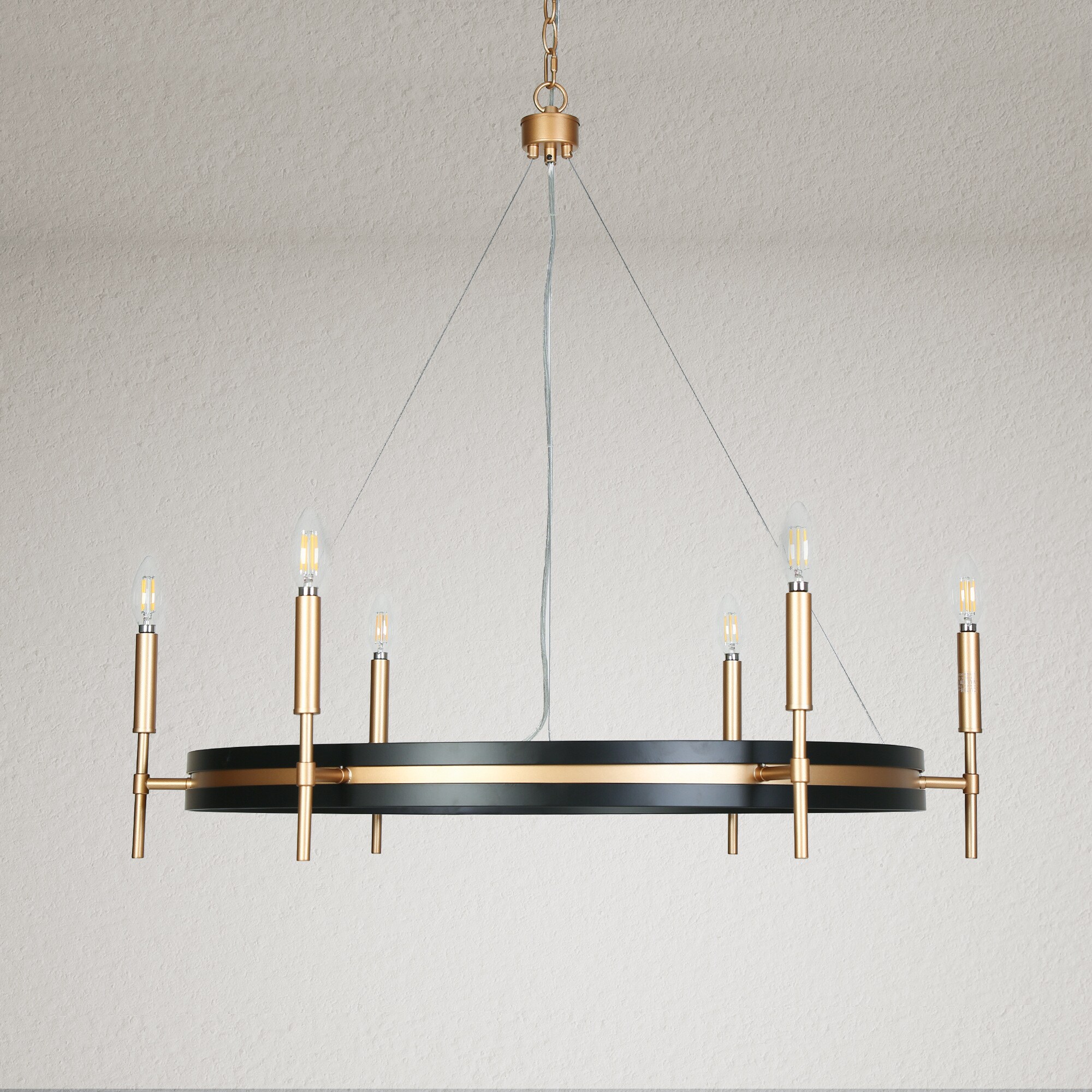 Froebon Black and Gold 6-Light Candle Chandelier