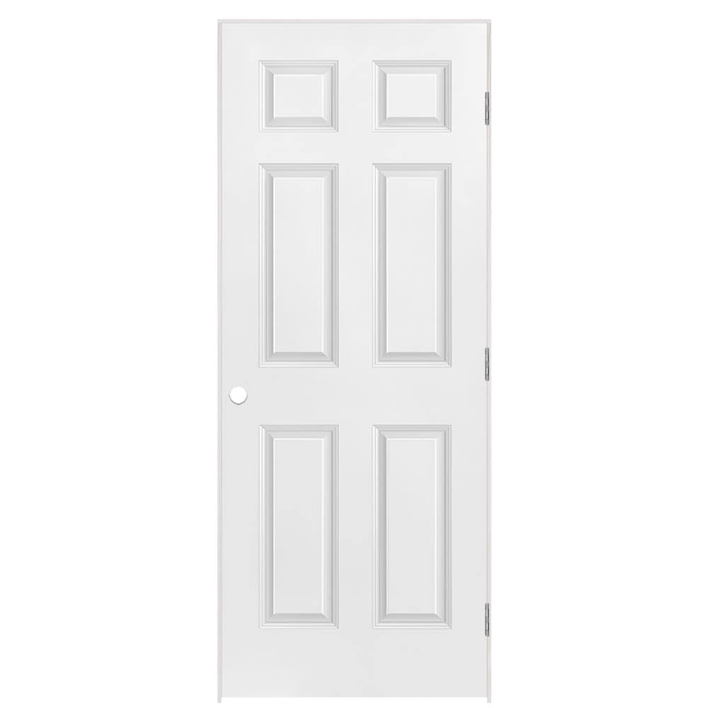 Masonite 1317252 32-in x 80-in Primed Solid core 6-panel Right hand Smooth Primed Molded composite Flat Jamb Single Prehung Interior Door