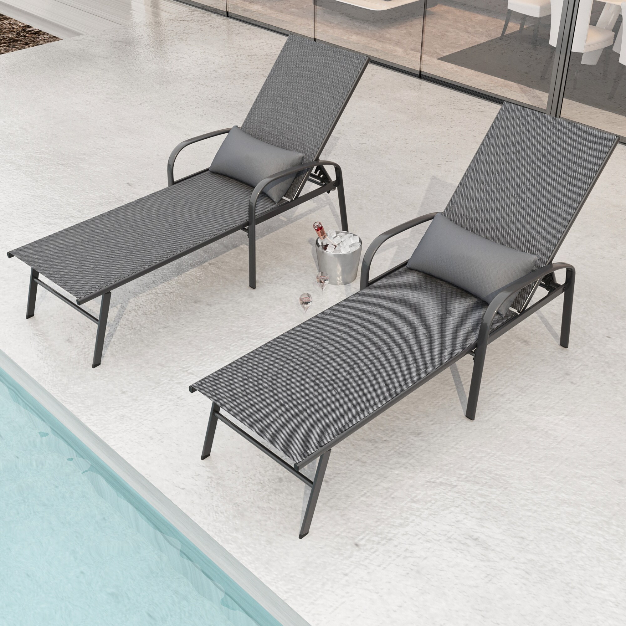 Nestfair Outdoor Patio Swimming Pool Lounge Set of 2 Gray Steel Frame ...