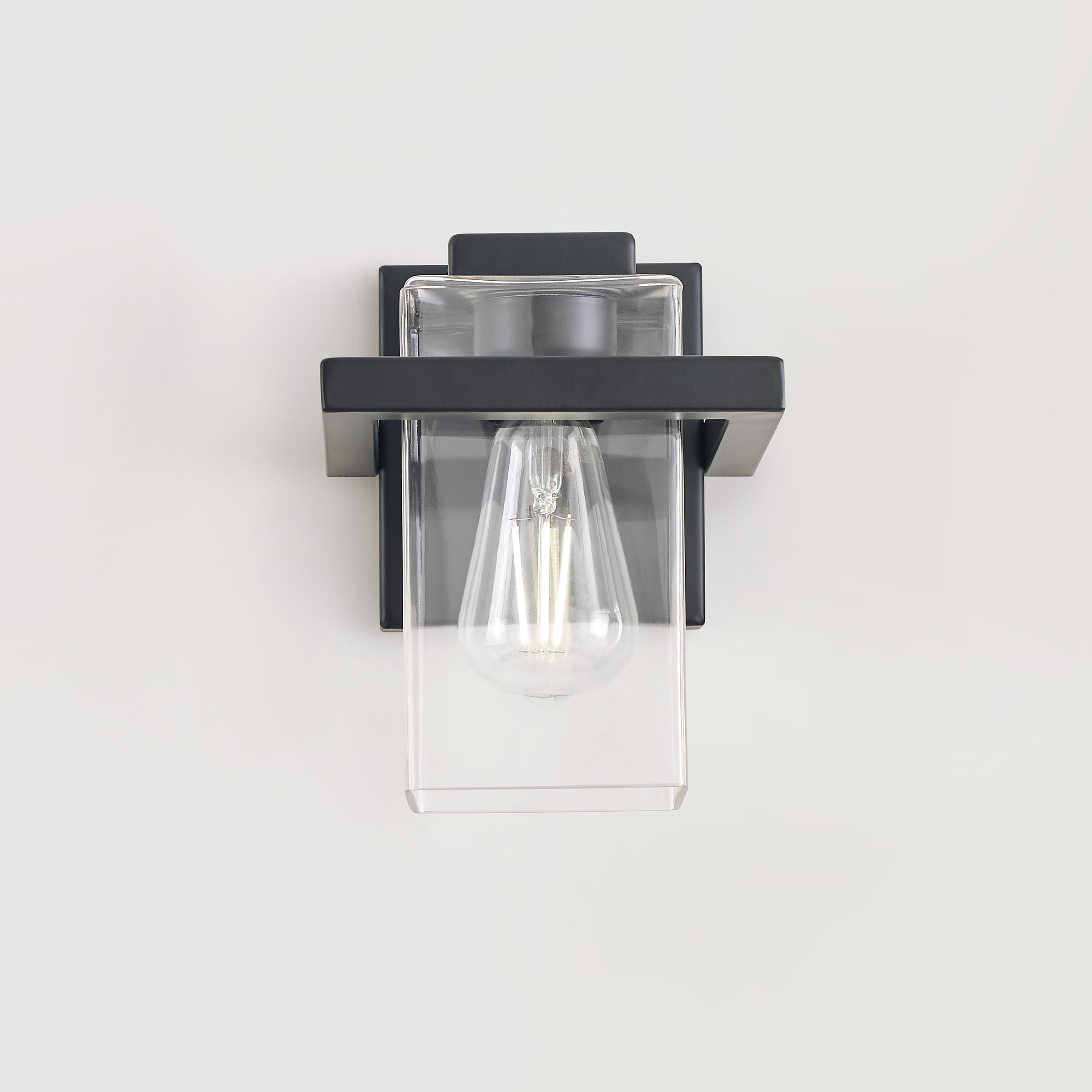 Midnight Black 1-Light Outdoor Vanity Sconce with Clear Glass Shade