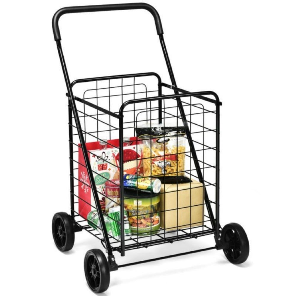 Tatayosi Folding Jumbo Shopping Cart With Swiveling Wheels And Dual Storage Baskets #RY-02H97AEA