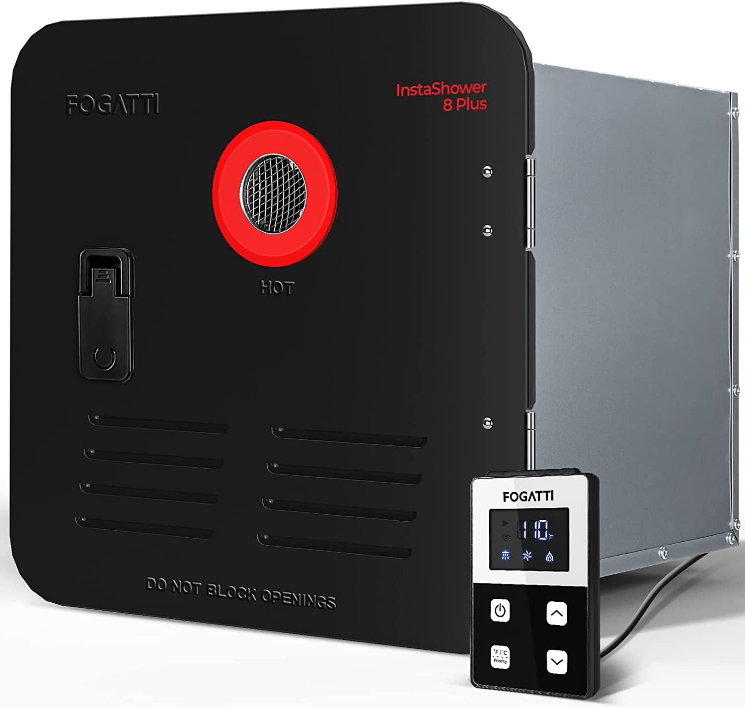Fogatti FS08B1SBD Rv Tankless Water Heater, 2.9-GPM, Gen 2, with Black Door and Remote Controller, 55,000-BTU, Instashower 8 Plus, Best High Altitude Performance