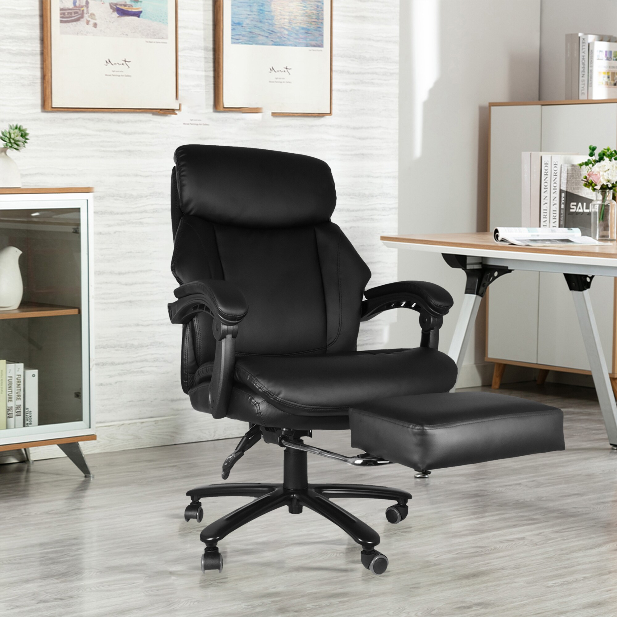 Hygge Ergonomic Back Support High Back Executive Leather Home Office  Computer Desk Chair, Black