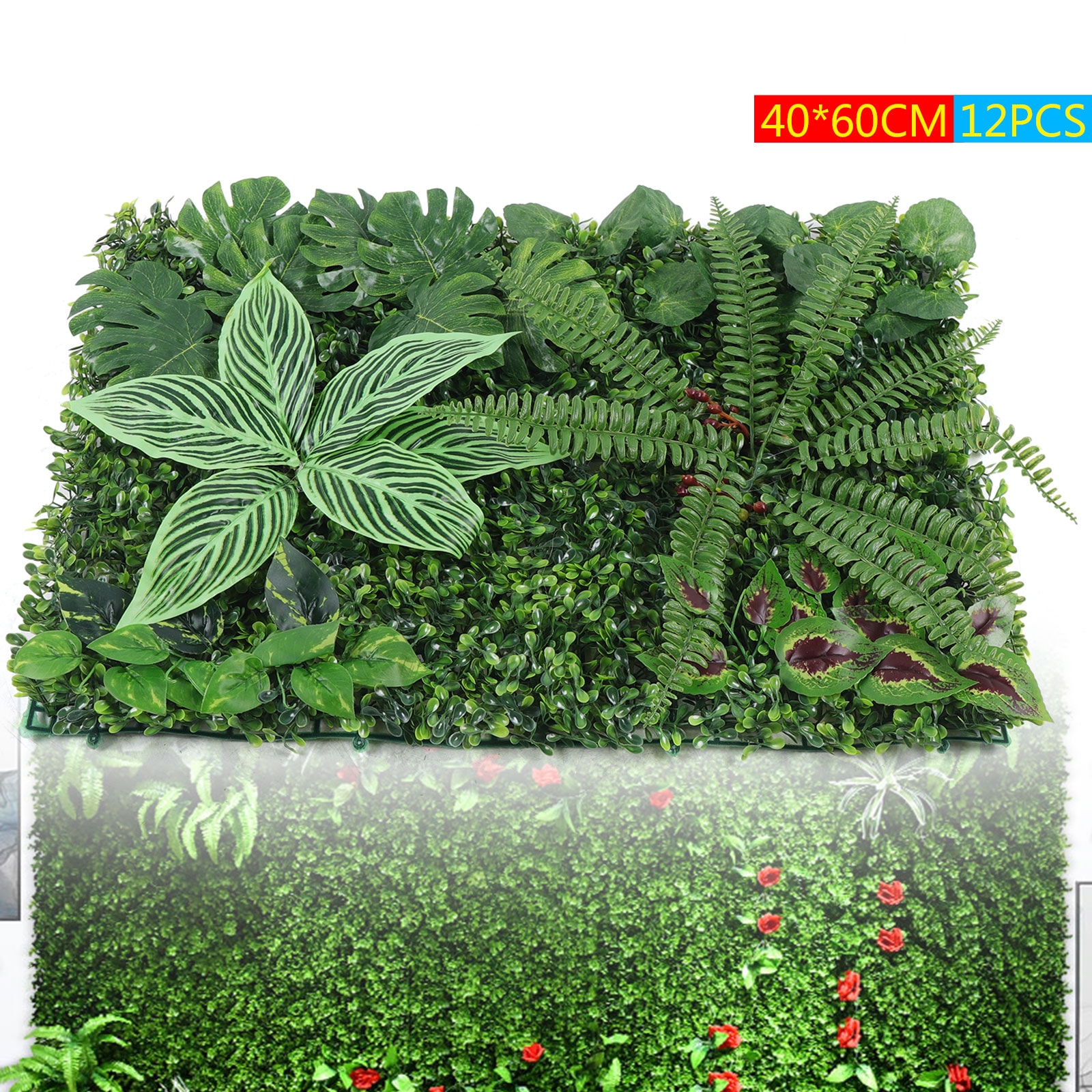 CNCEST OT-ZJGJ-4539 23.62-Inches W x 15.74-Inches H 12pcs Silk Green Leaf Panel 5 Plants Leaf Garden Trellis