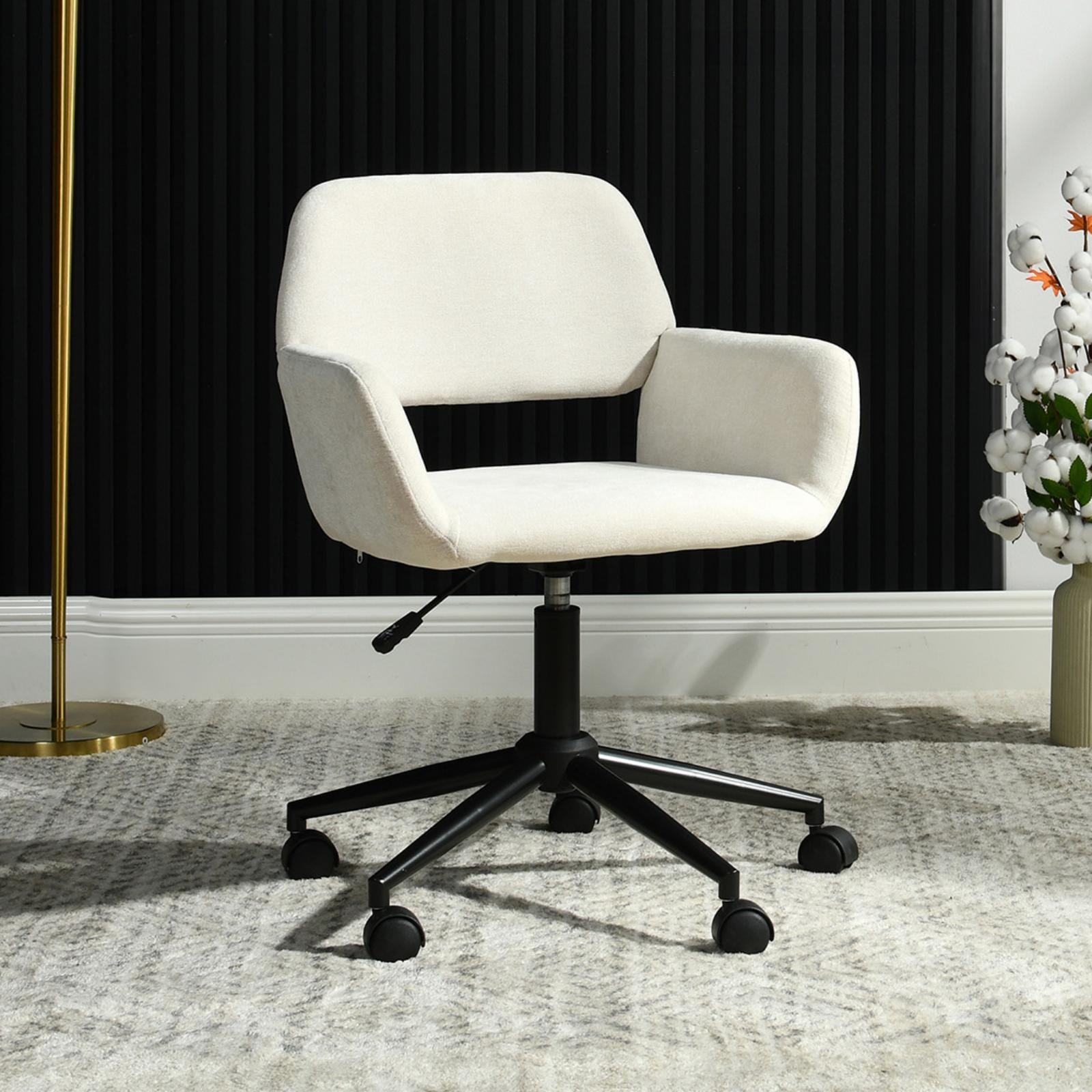 Homy Casa ROSV BEIGE Modern Upholstered Accent Chair with Swivel Base and Armrests Adjustable Height Beige