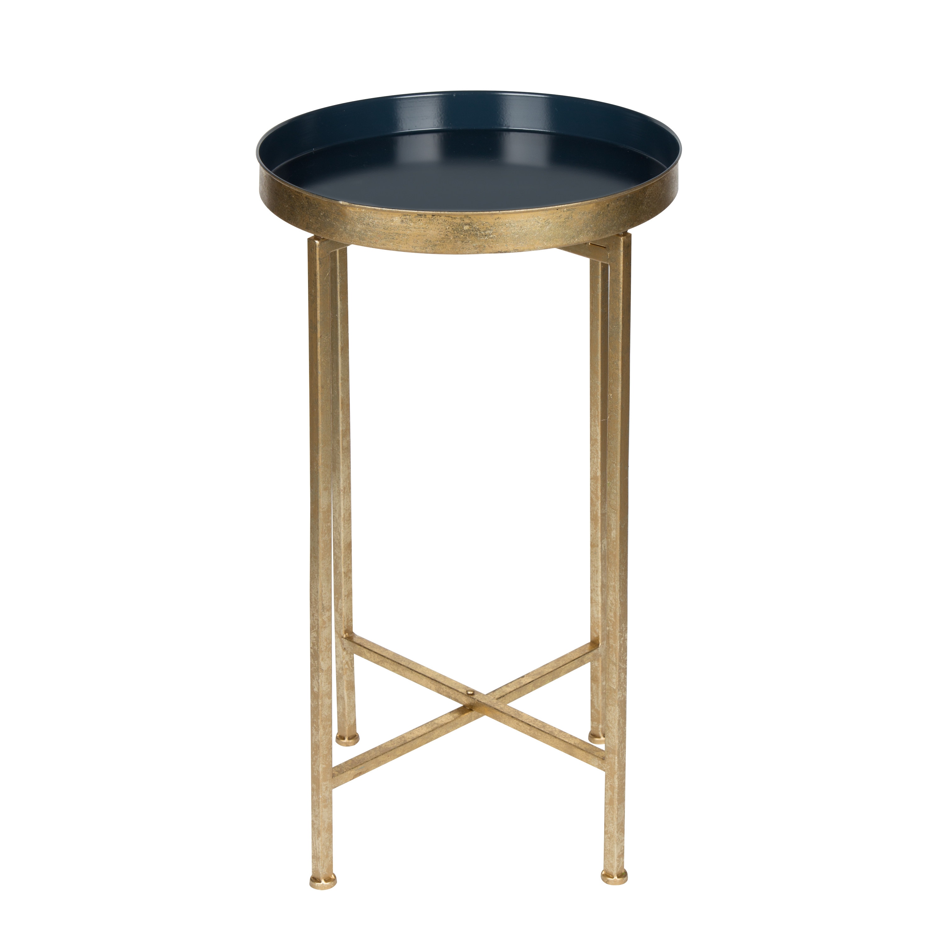 Celia Navy Blue Round Metal Foldable Tray Accent Table
