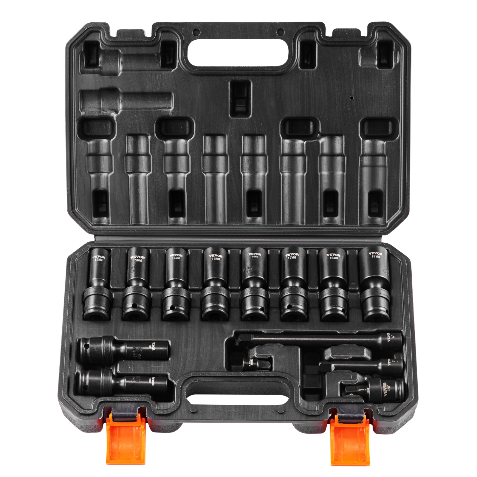 VEVOR CTSZFP3MM24MMSM3OV0 14 PCs 3/8 in Drive Socket Set 14 -Piece Metric Set Drive Set 6-point Impact Socket Set