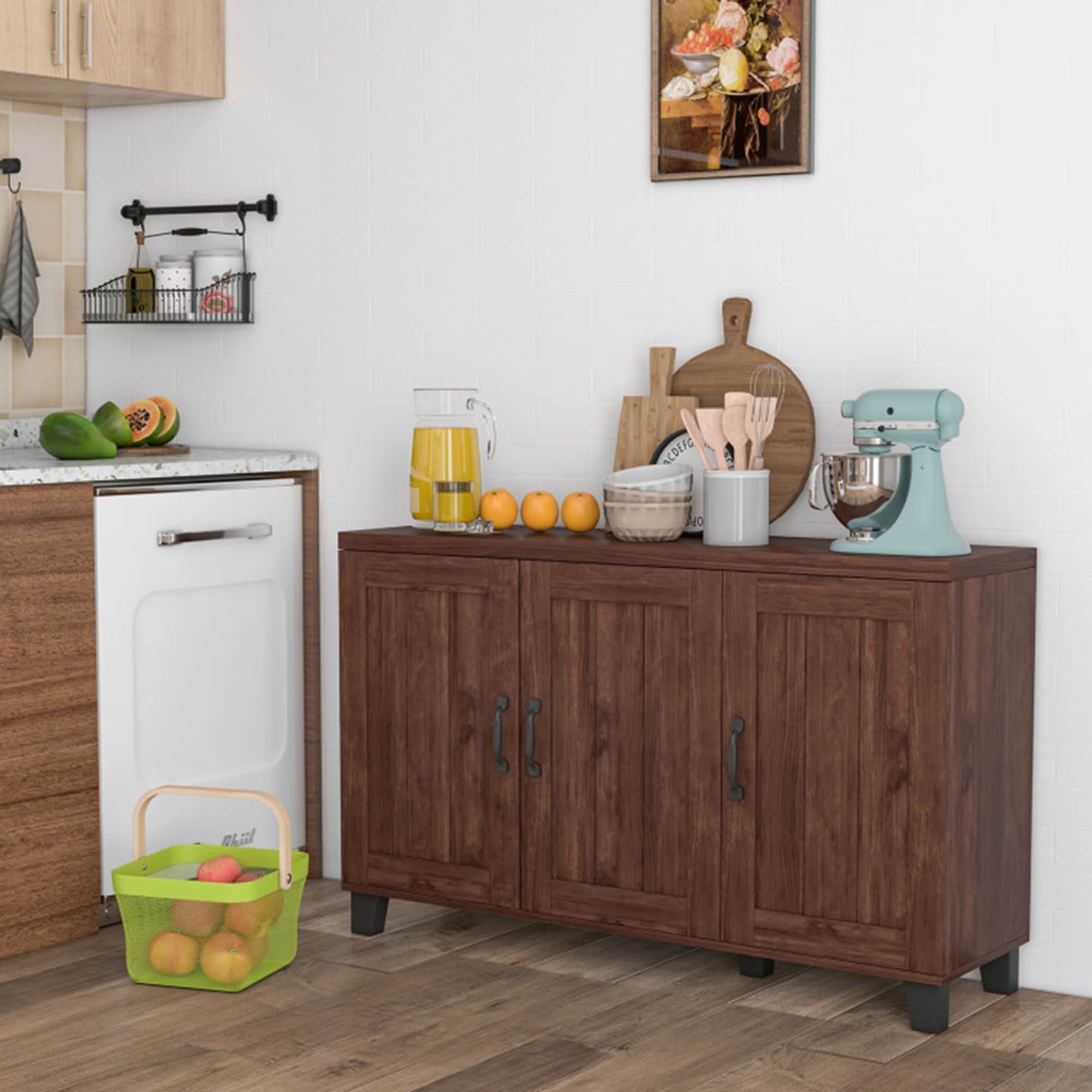Clihome storage kitchen side cabinet 45-in W x 28-in H x 13-in D Brown Base Ready To Assemble Cabinet (Flat Panel Slab Door Style)