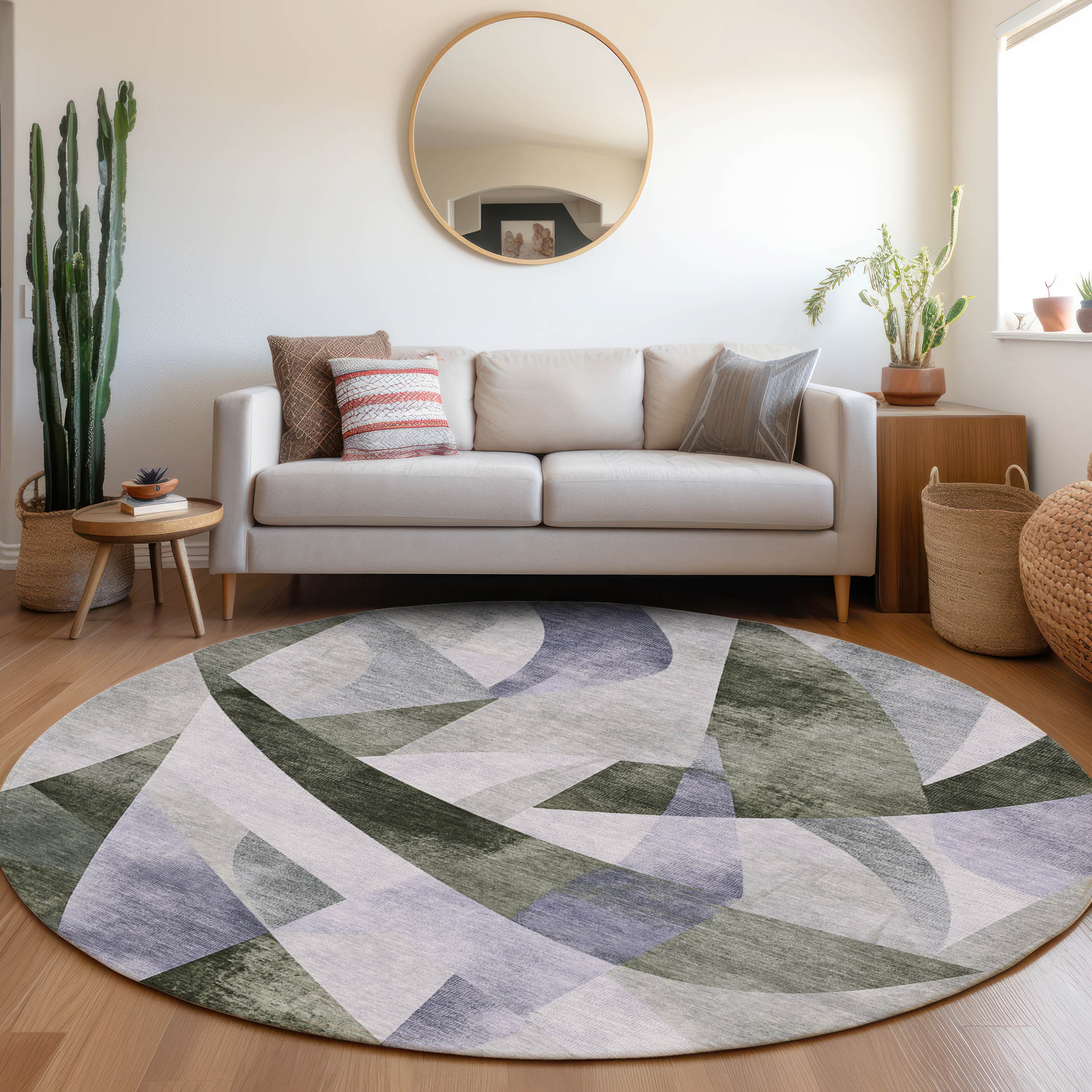 Addison Rugs ACN1836OL8RO Chantille ACN1836OL 8 x 8 (ft) Loomed Polyester Olive Round Indoor/Outdoor Geometric Machine washable Area rug