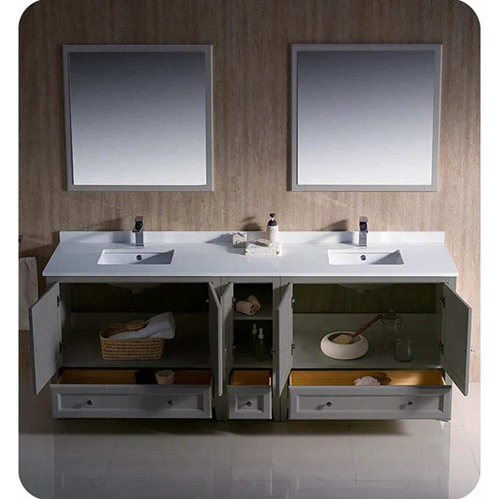 Oxford 84" Gray Freestanding Double Sink Vanity Set with Mirrors