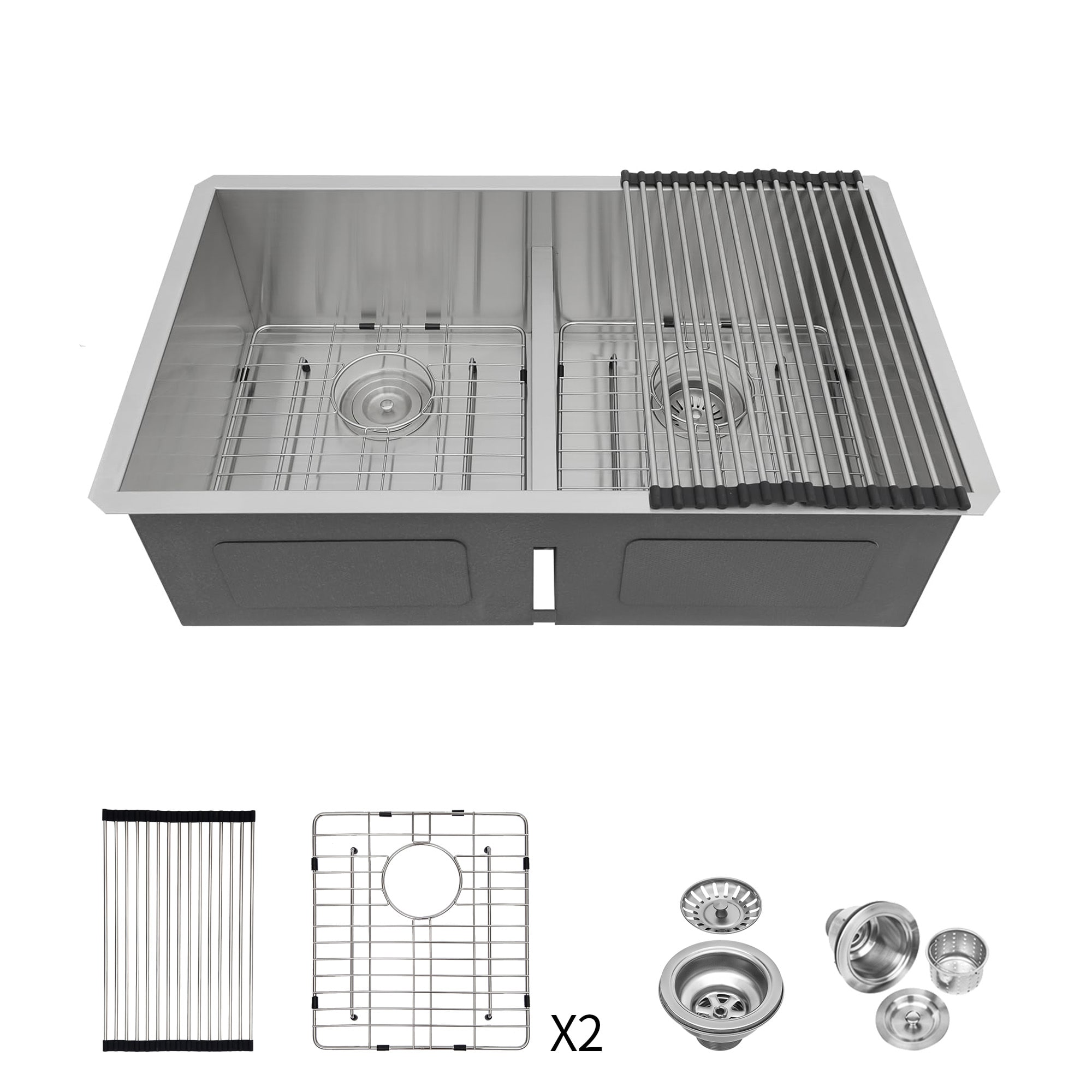 YERIVA Undermount 33-in x 19-in Stainless steel Double equal bowl 16 -Gauge Kitchen Sink