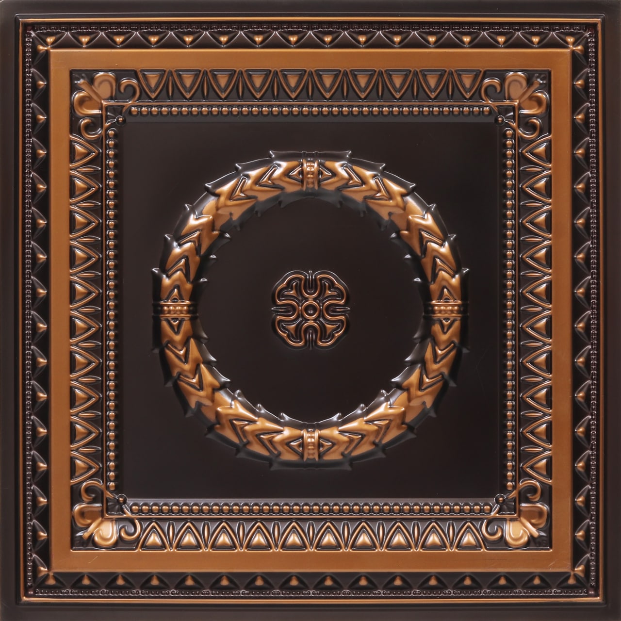 From Plain to Beautiful in Hours 210AC-24X24-10 2-ft x 2-ft Laurel Wreath Faux Tin/PVC Antique Copper PVC Drop-in/Adhesive Ceiling Tile ( 10 -Pack, 40-Sq. Feet / Case )