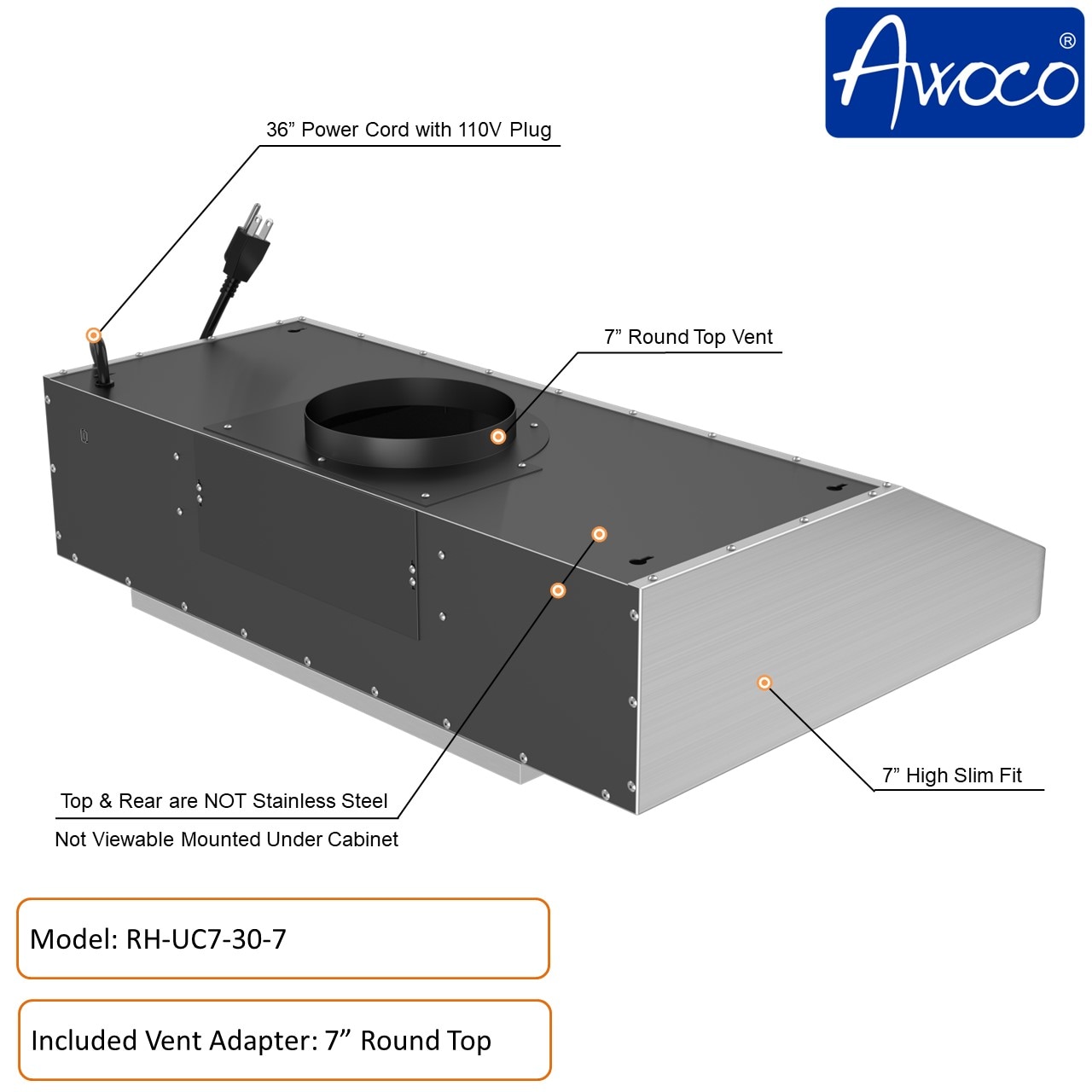 Awoco RH-UC7-30-7 Undercabinet-Range-Hoods - View #6