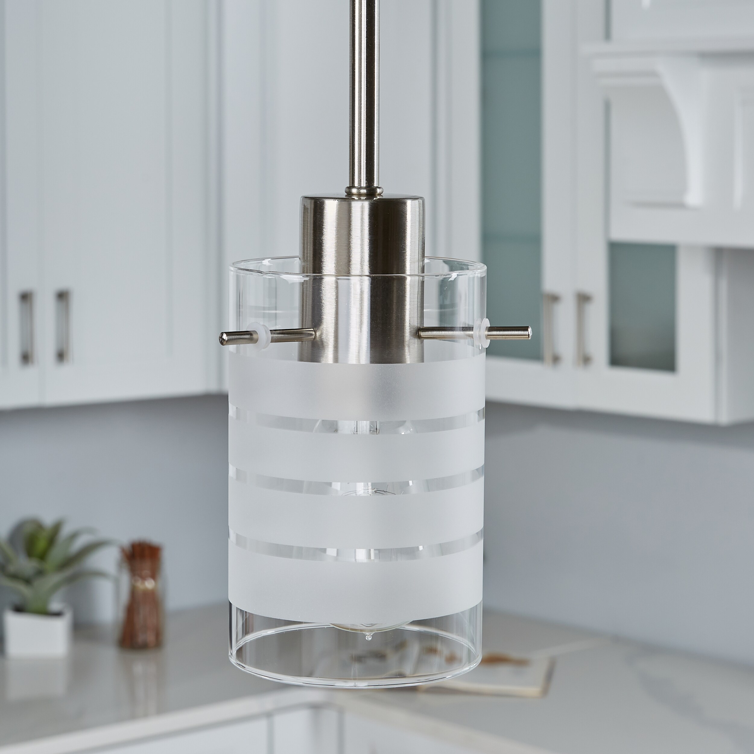 Fairview Brushed Nickel Mini Pendant with Clear and Etched Glass Shade