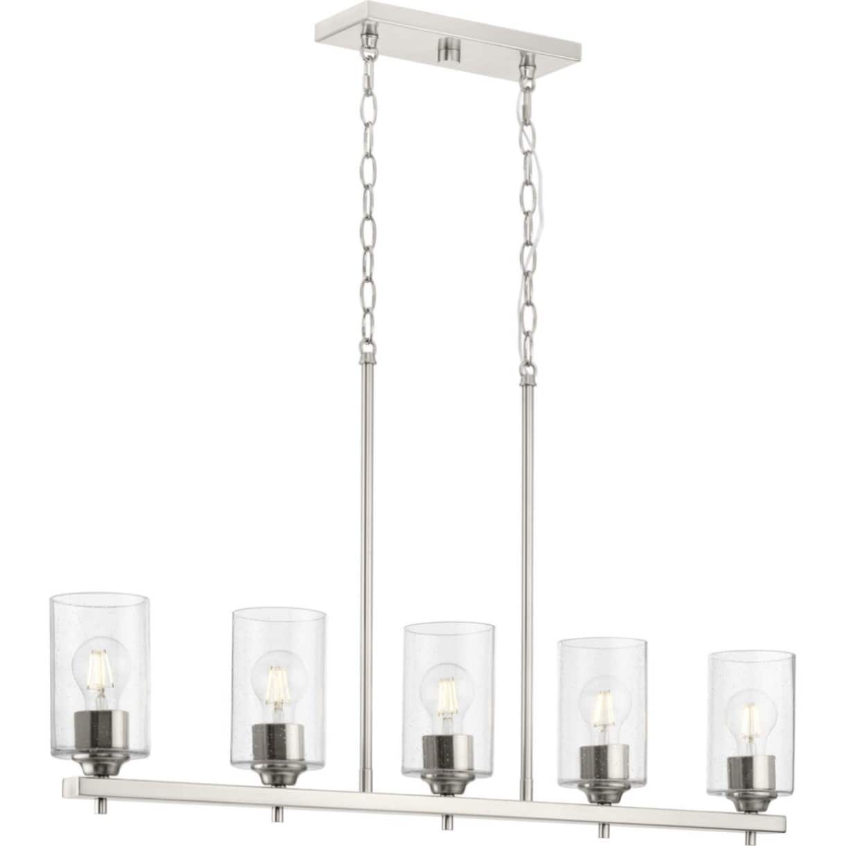Progress Lighting P400386-009 Morehouse 5 -Light Brushed Nickel Modern/contemporary Seeded glass Linear Large Hanging Kitchen island light