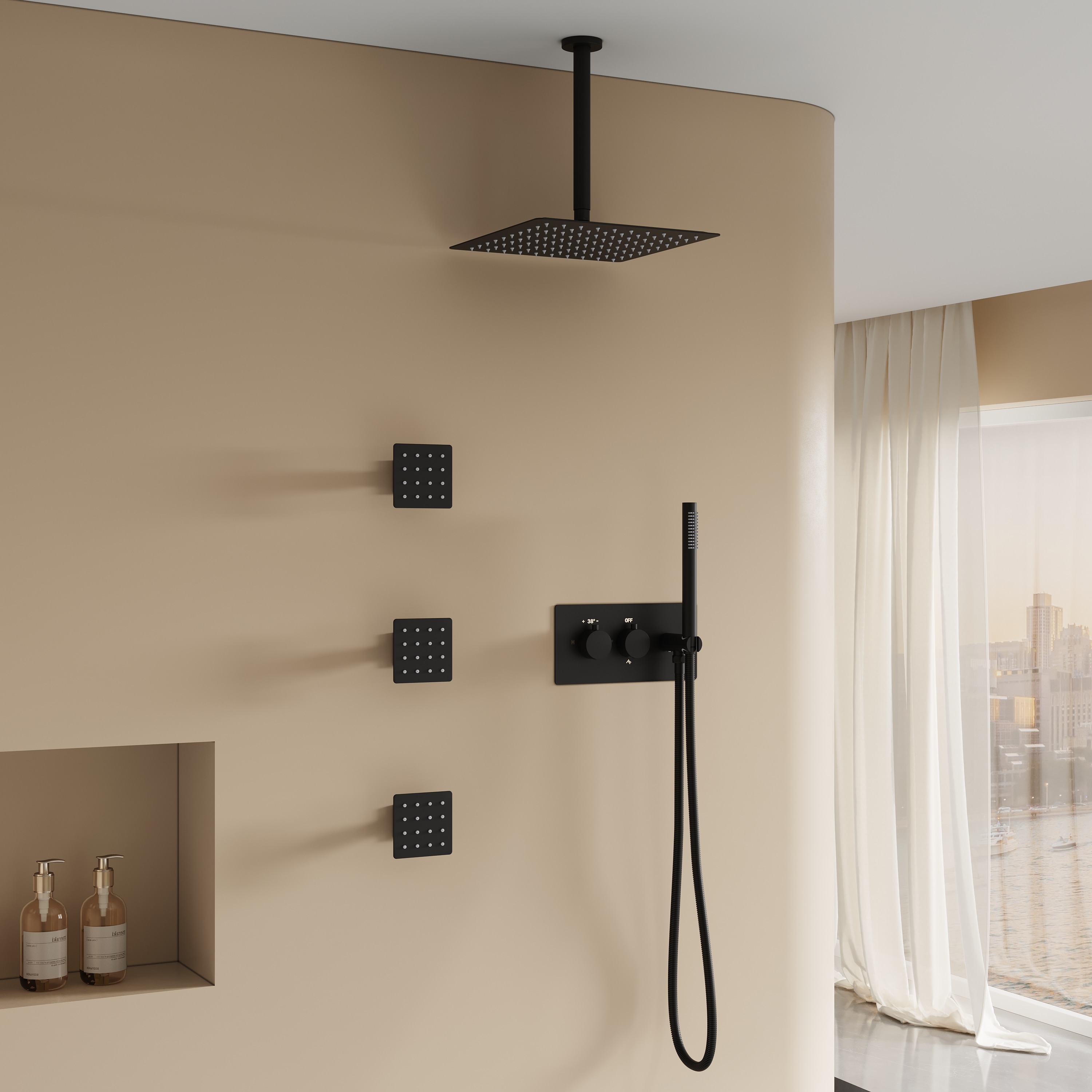 WELLFOR SPA-88003BG Showerhead-Bar-Panels - View #2