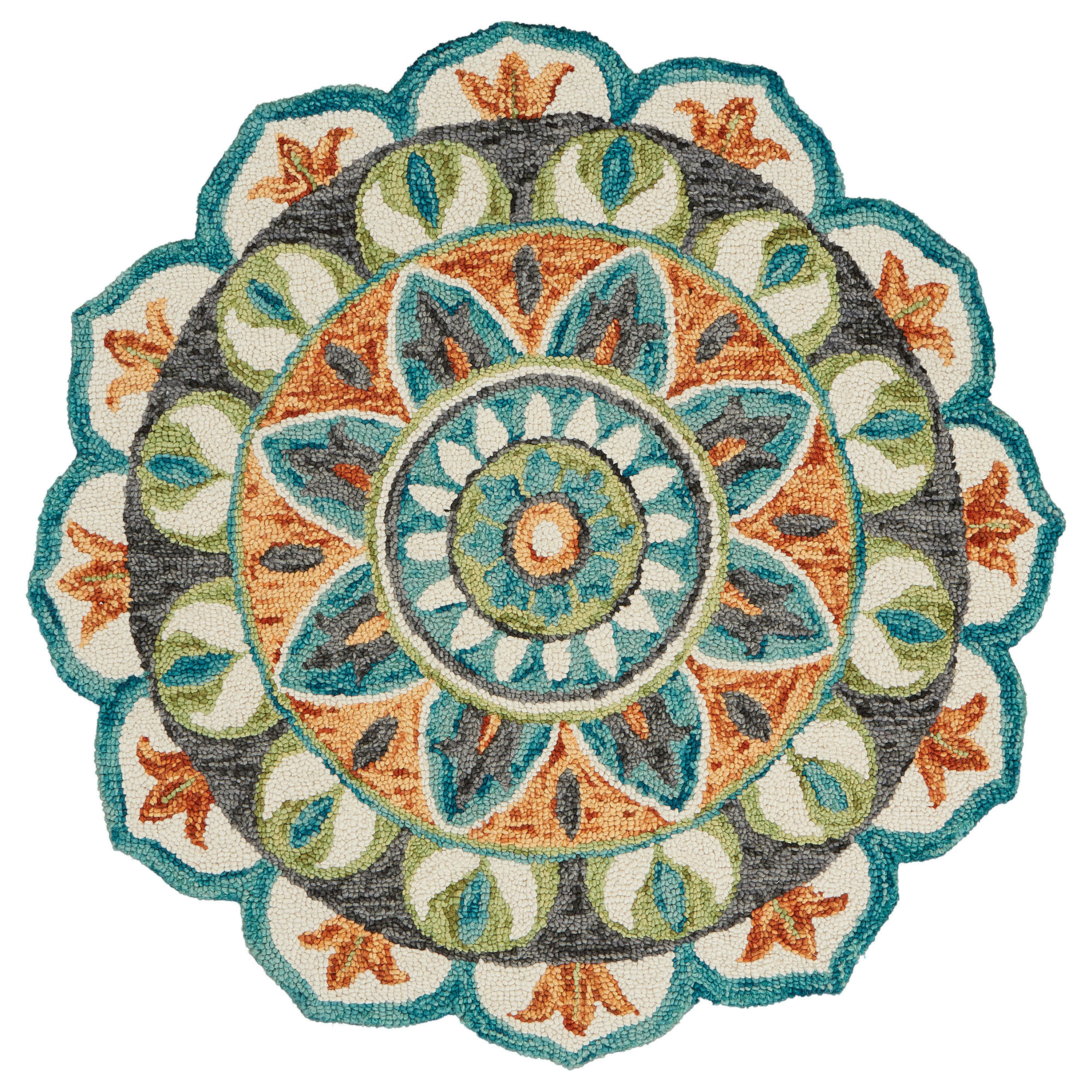 Blitz 5' Round Ivory Wool Floral Medallion Area Rug