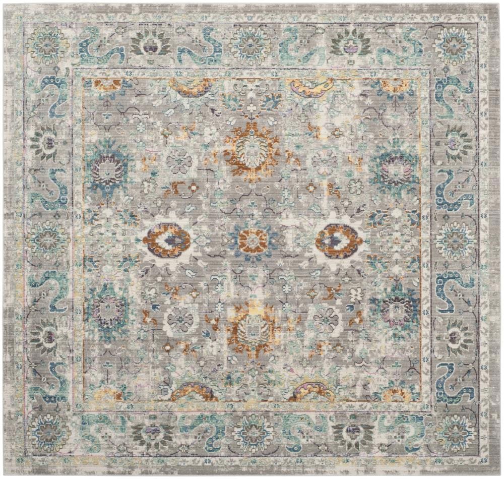 Safavieh MYS924R-7SQ Mystique Jaen 7 x 7 (ft) Loomed Polyester Gray/Multi Square Indoor Distressed/Overdyed Oriental Area rug