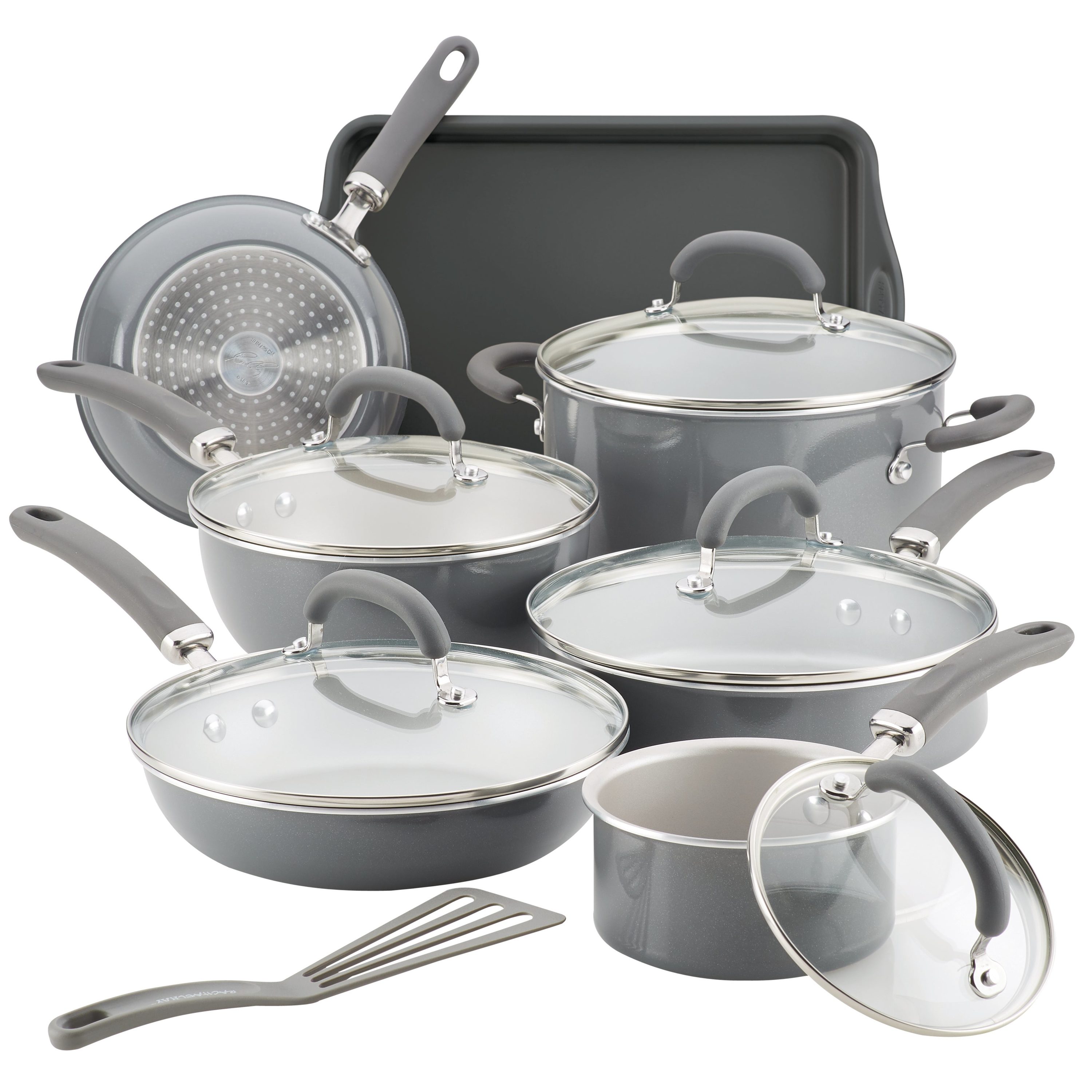 Rachael Ray Create Delicious 13pc Enameled Aluminum Cookware, Gray