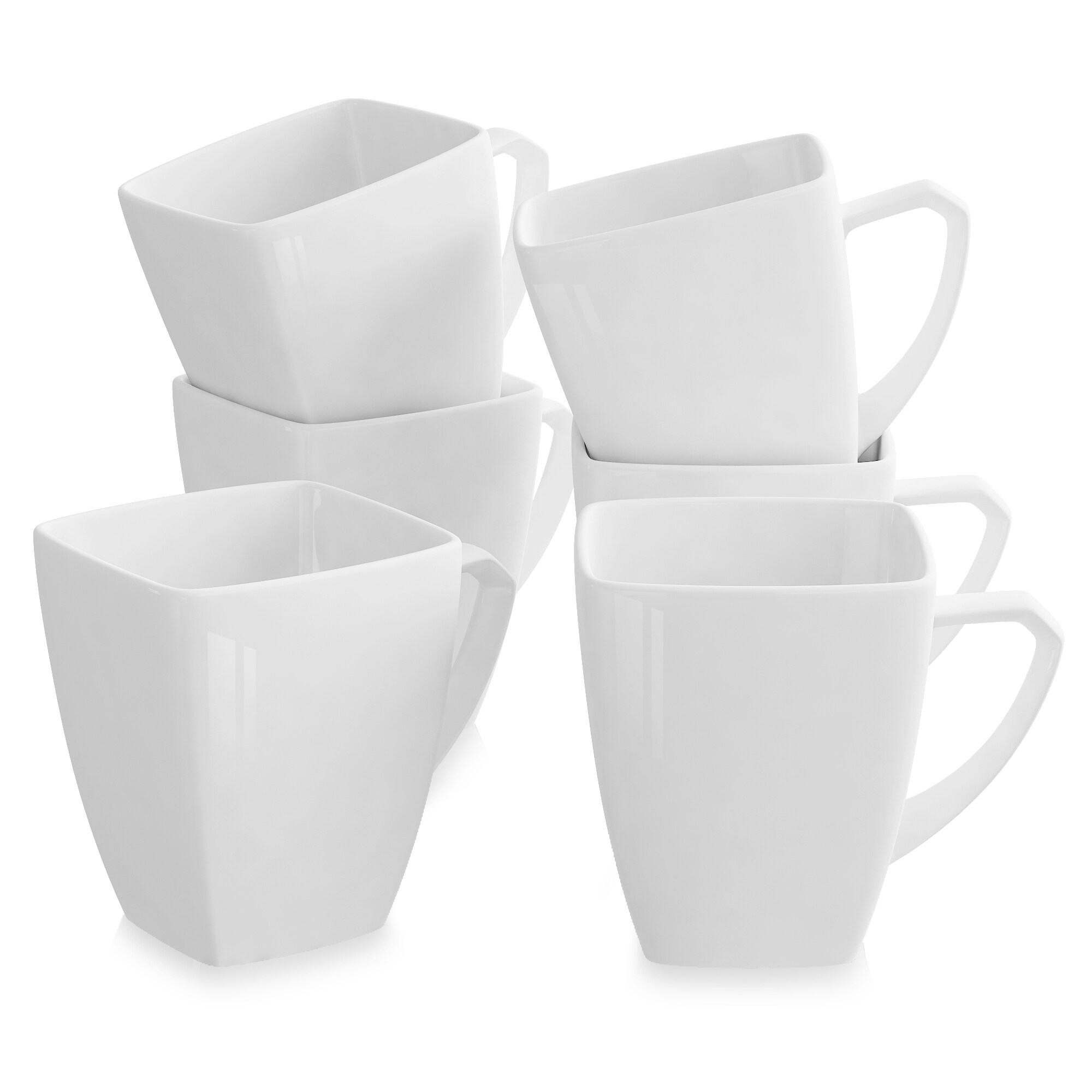 MALACASA, Series Elvira, 6 pieces 12.5 OZ Porcelain Cups 5 Mug Sets Ivory  White 