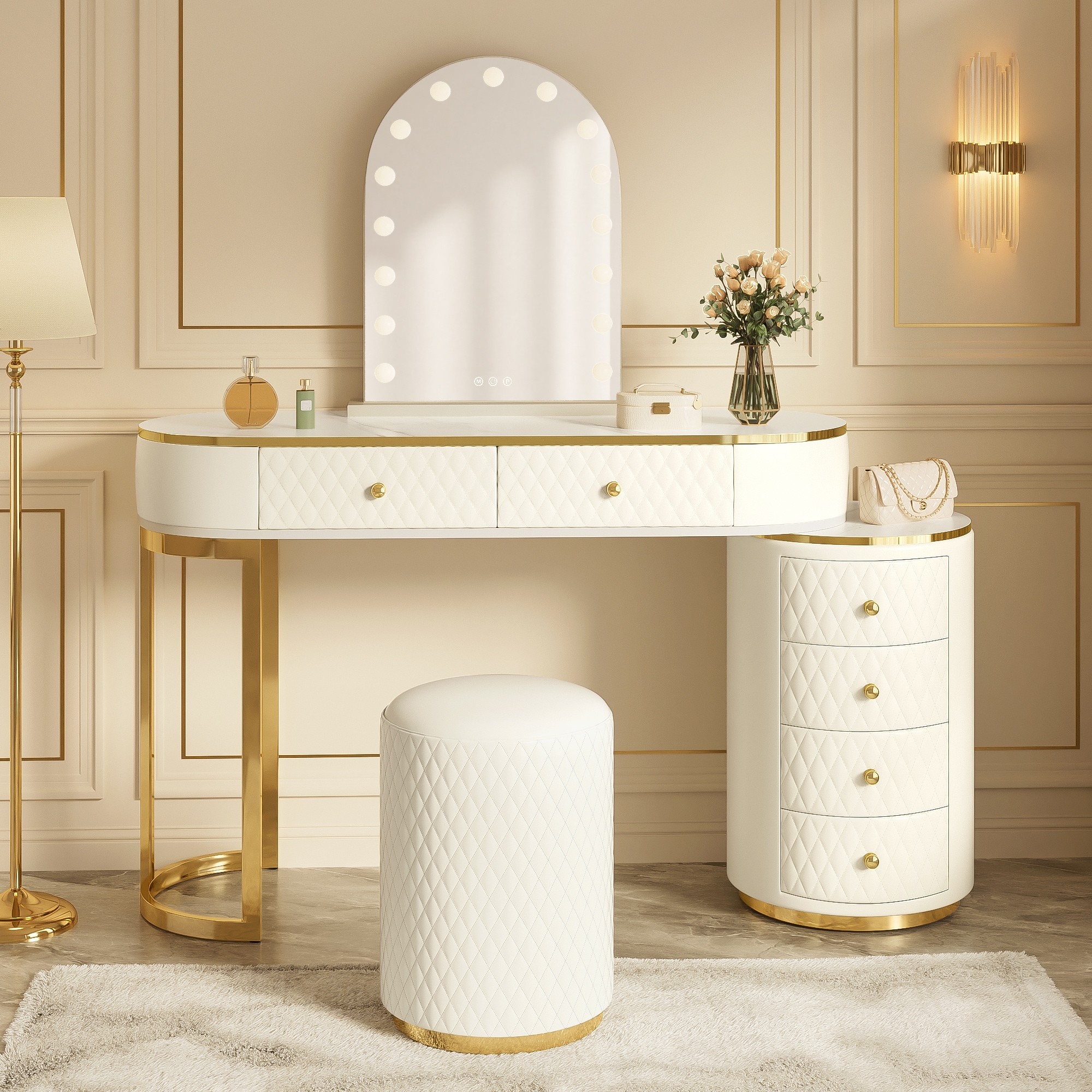 ModernLuxe Assembly Required Luxury Makeup Vanity Desk with 3Color LED ...