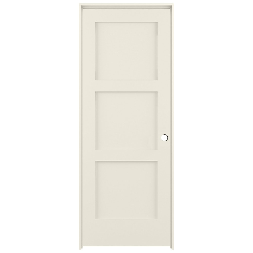 RELIABILT LO1369290 32-in x 80-in Moonglow Solid core 3-panel square Left hand Smooth Prefinished Pine Wood Flat Jamb Single Prehung Interior Door