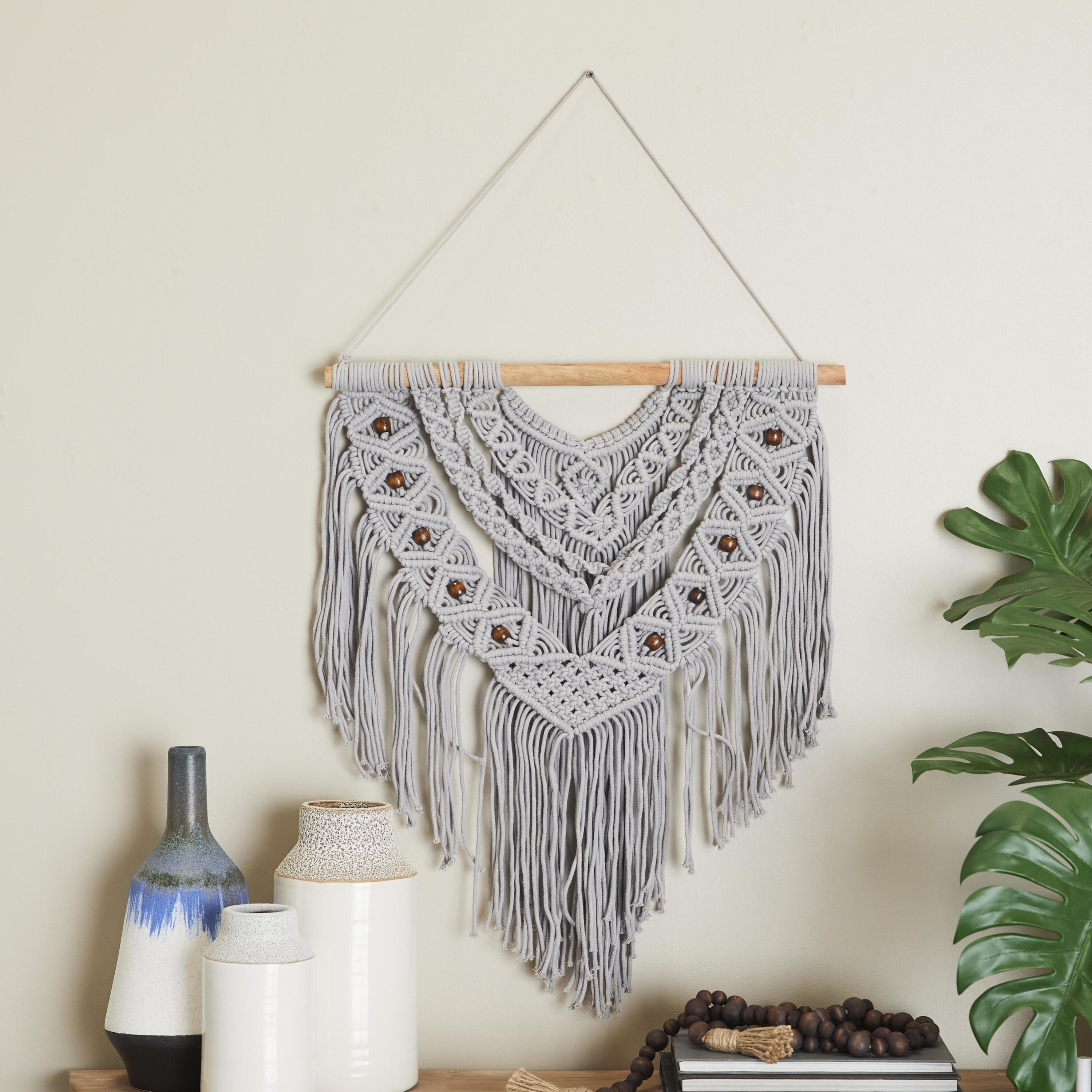 Grayson Lane 94217 32-Inches W x 42-Inches H Wood Macrame Handmade Intricately Weaved with Beaded Fringe Tassels Bohemian Wall tapestry