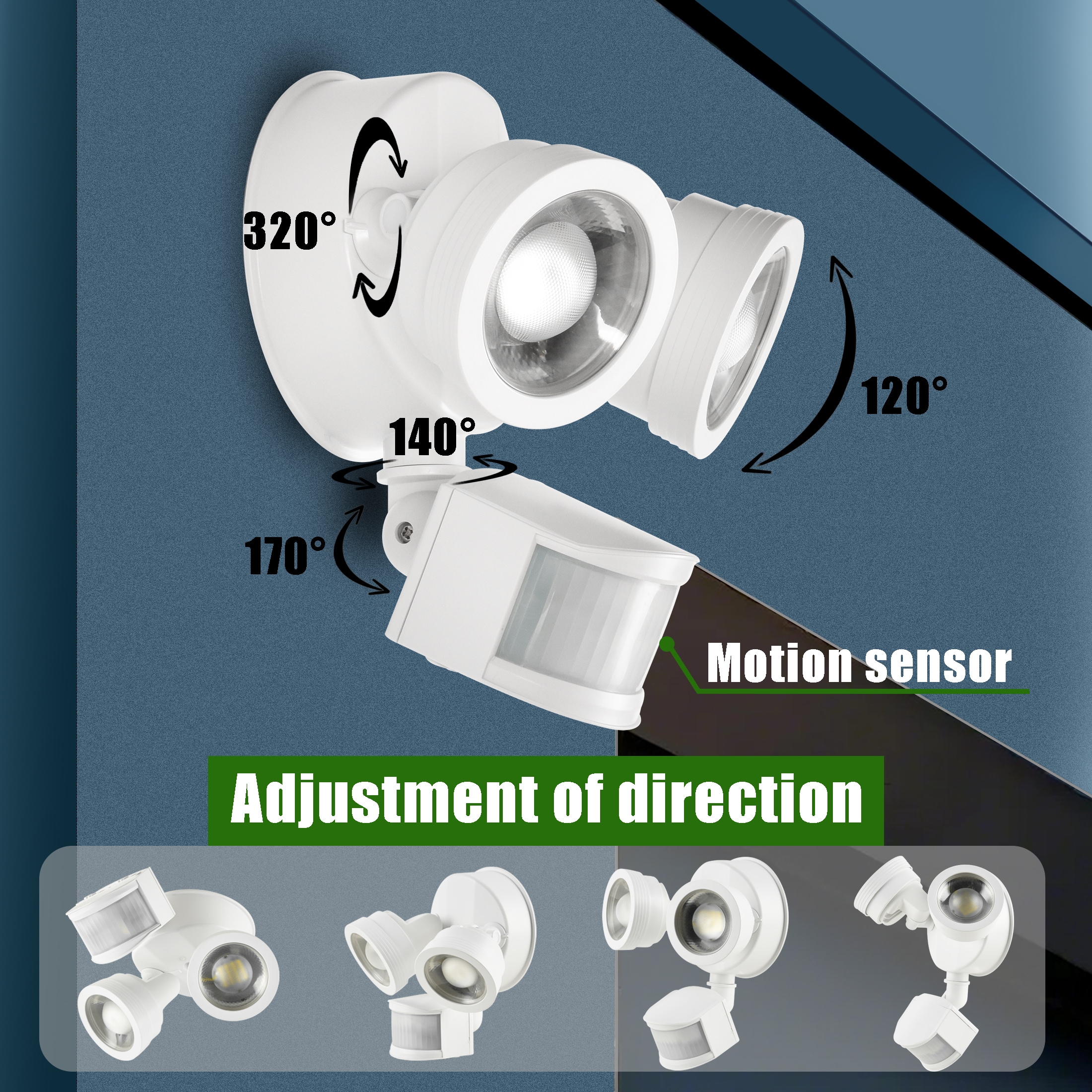 Green Watt 120 -Degree 200 -Wattage Equivalent Hardwired LED White 2 -Head Motion-Activated Flood Light with Timer 2500 -Lumen
