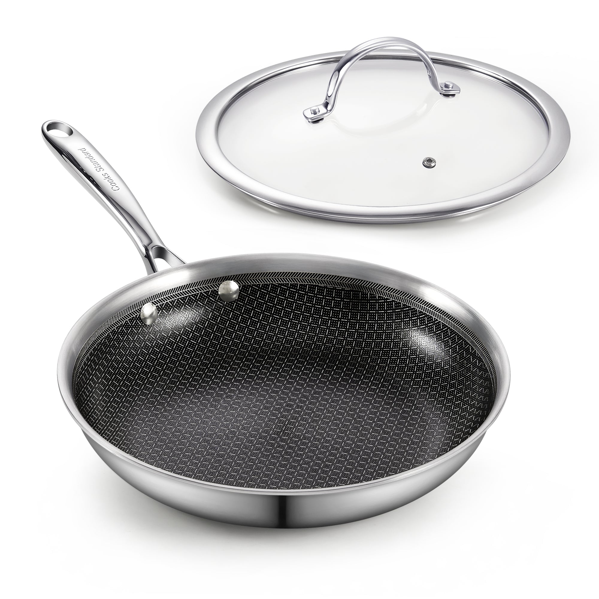 Cooks Standard 8-Inch Hybrid Nonstick Frying Pan - Multi-Ply Stainless Steel Skillet with Glass Lid #02830