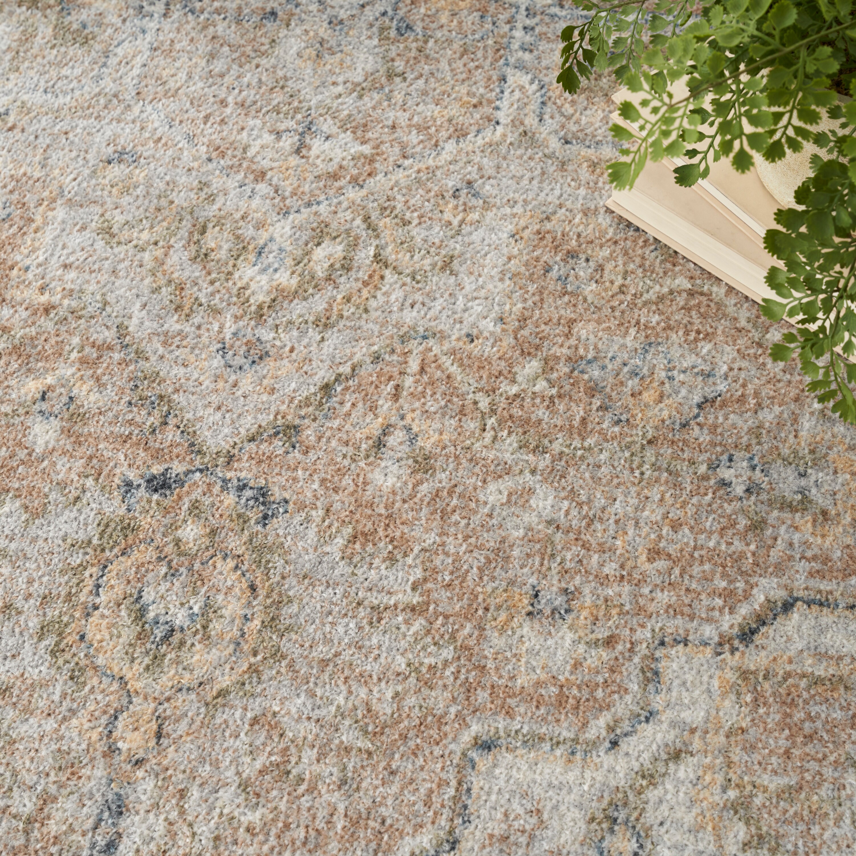 Beige Medallion Power-Loomed Washable Rectangular Area Rug