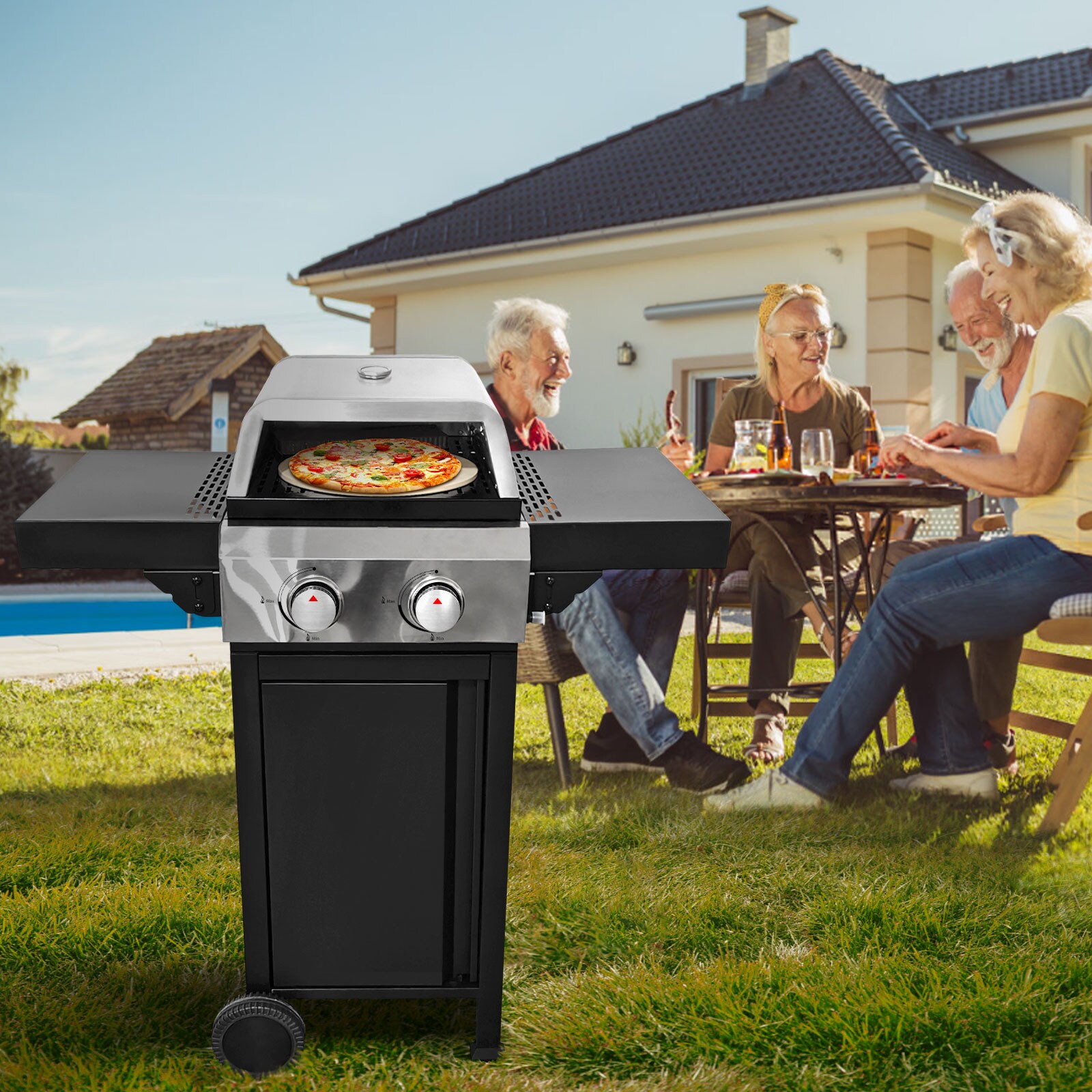 LOVMOR SF-WO-W1650P209875 2 Burner Gas Grill and Pizza Oven for Outdoor Cooking While Camping or Tailgating