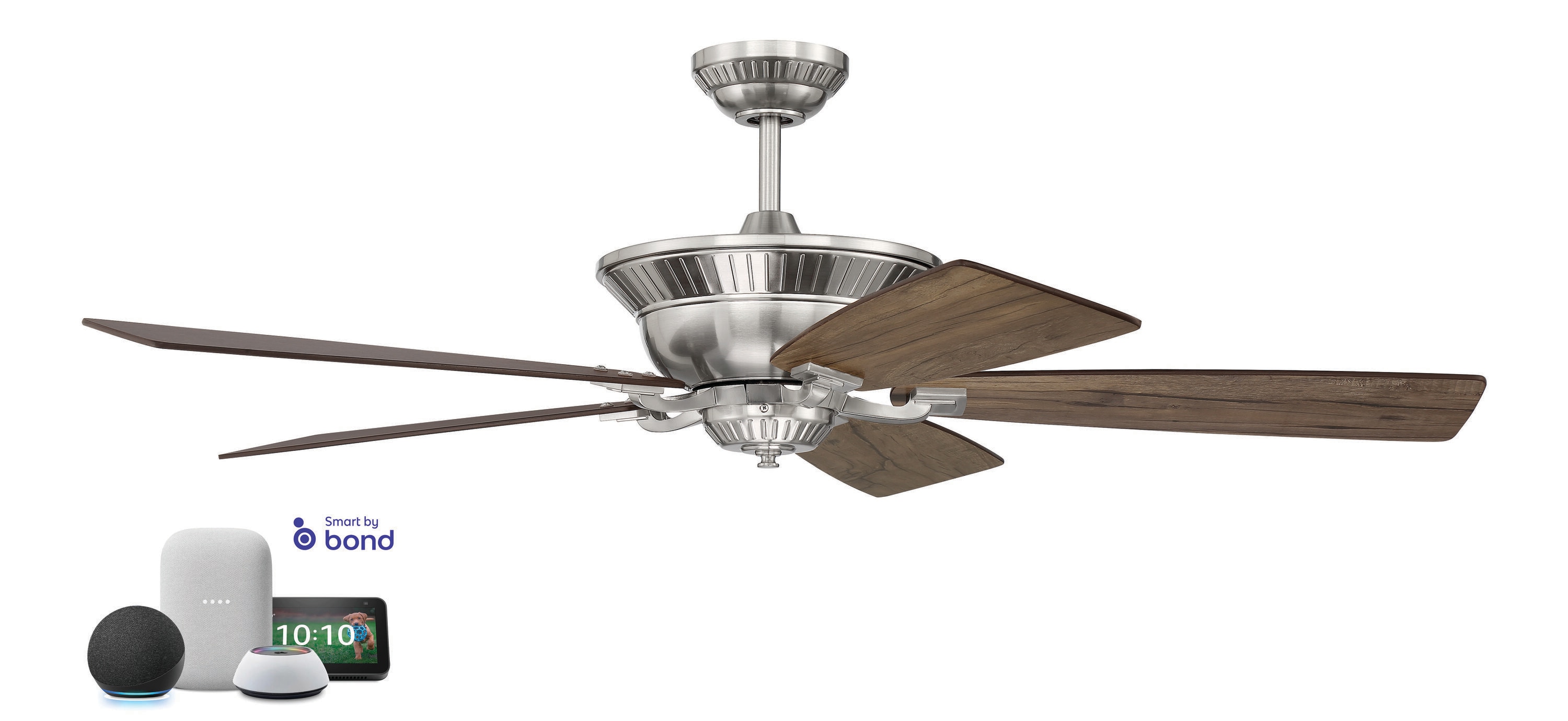 Craftmade Forum 52-in Brushed Polished Nickel with Dark Cedar/Weathered Mesquite Blades Indoor Smart Ceiling Fan Light Kit Compatible and Remote (5-Blade) FRM52BNK5 Sansujyuku sansujyuku.com