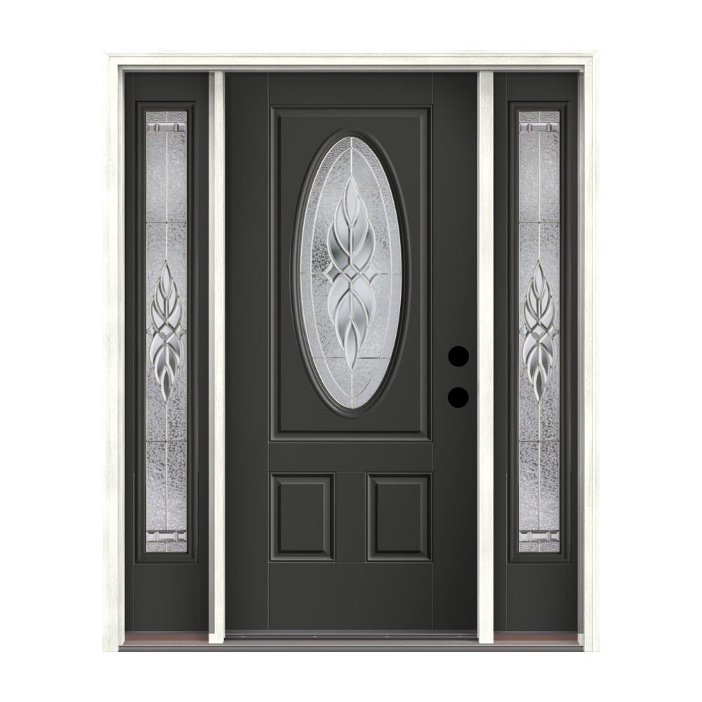 Therma-Tru Benchmark Doors Varissa 64-in x 80-in Fiberglass Oval Lite Left-Hand Inswing Graphite Painted Prehung Single Front Door with Sidelights -  TTB641350SOS