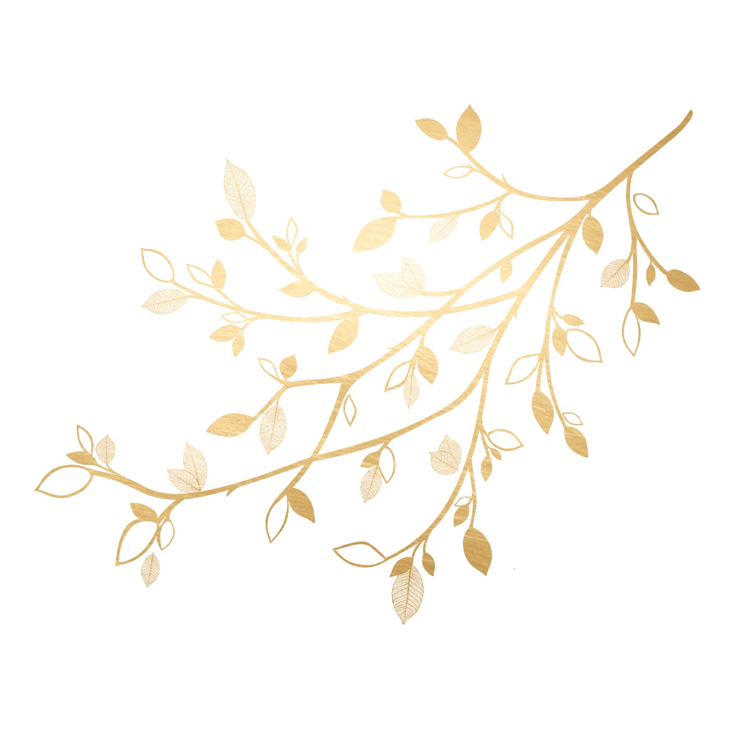 Gold Branch Peel and Stick Giant Wall Decals with 3D Leaves