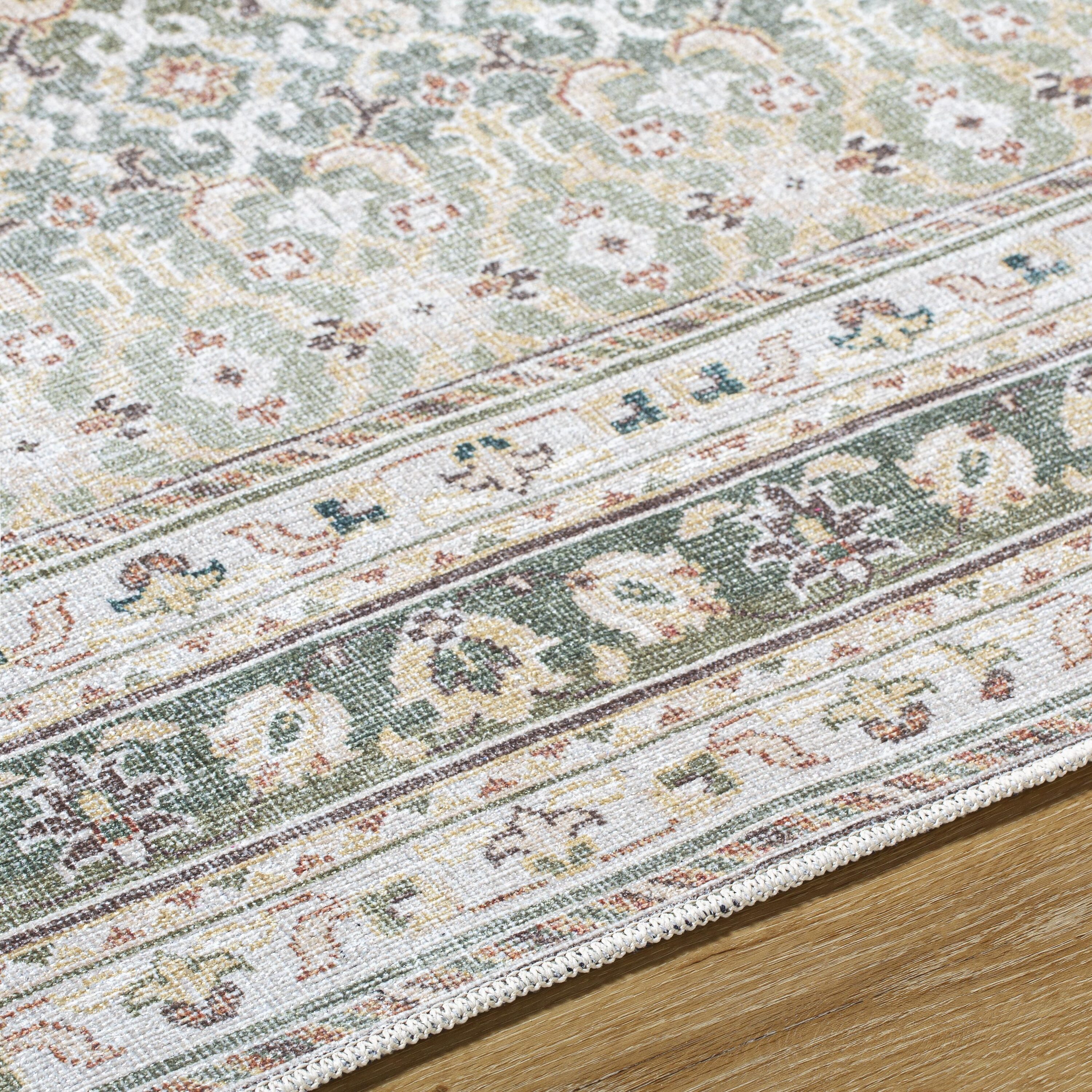 Rainier Green and Gray Washable Synthetic Area Rug, 3'3" x 4'11"