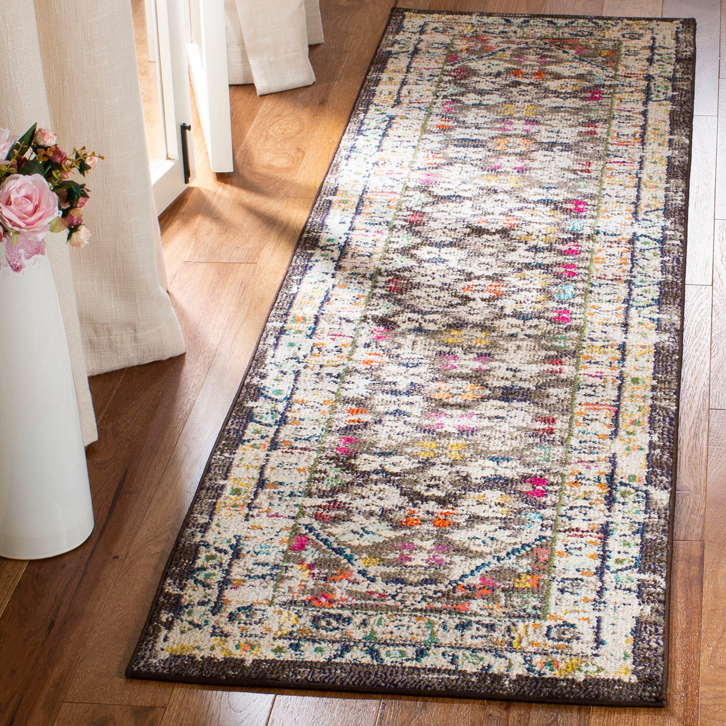 Safavieh MNC255T-28 Monaco Boule 2 x 8 (ft) Loomed Polypropylene Brown/Gray Rectangular Indoor Floral/Botanical Vintage Runner rug