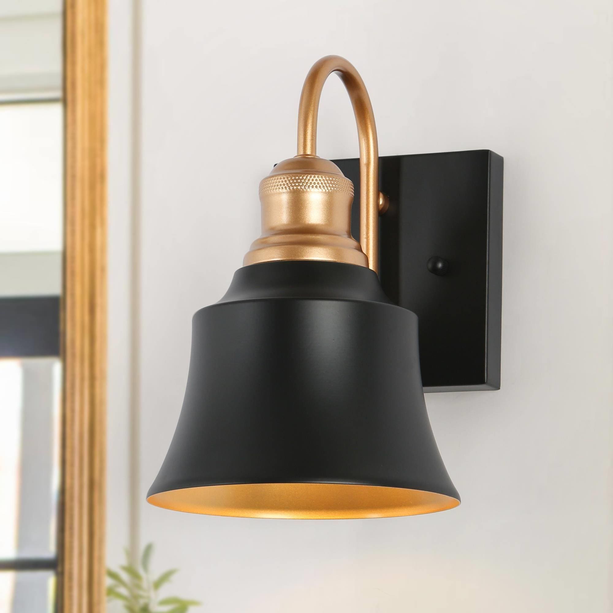 Uolfin 5.9-in 1-Light Black and Brass Gold with Metal Cone Shade