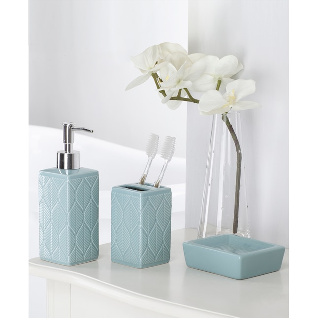 Indecor Home Lavender and Sage Aqua Ceramic Bath Accessory Set at