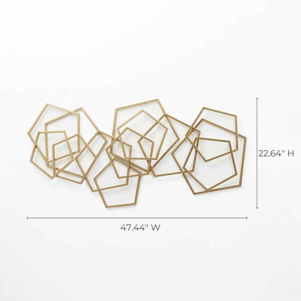 LuxenHome Gold Iron Abstract Geometric Wall Sculpture, 47.4-Inch Wide