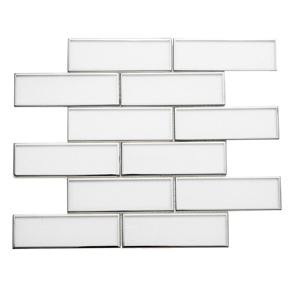 The Tile Life GCHEL0206SI1 Athena Silver 12-in x 12-in Glossy Glass Subway Mosaic Wall Tile (1-sq. ft/ Piece)