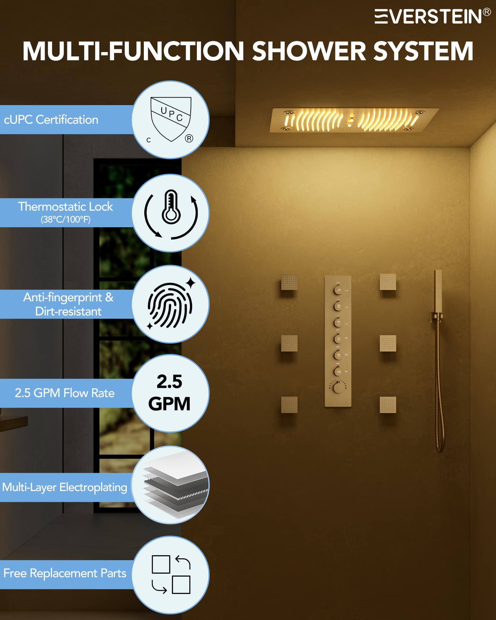 EVERSTEIN SFS-1029-GD Tub-Shower-Faucets - View #2