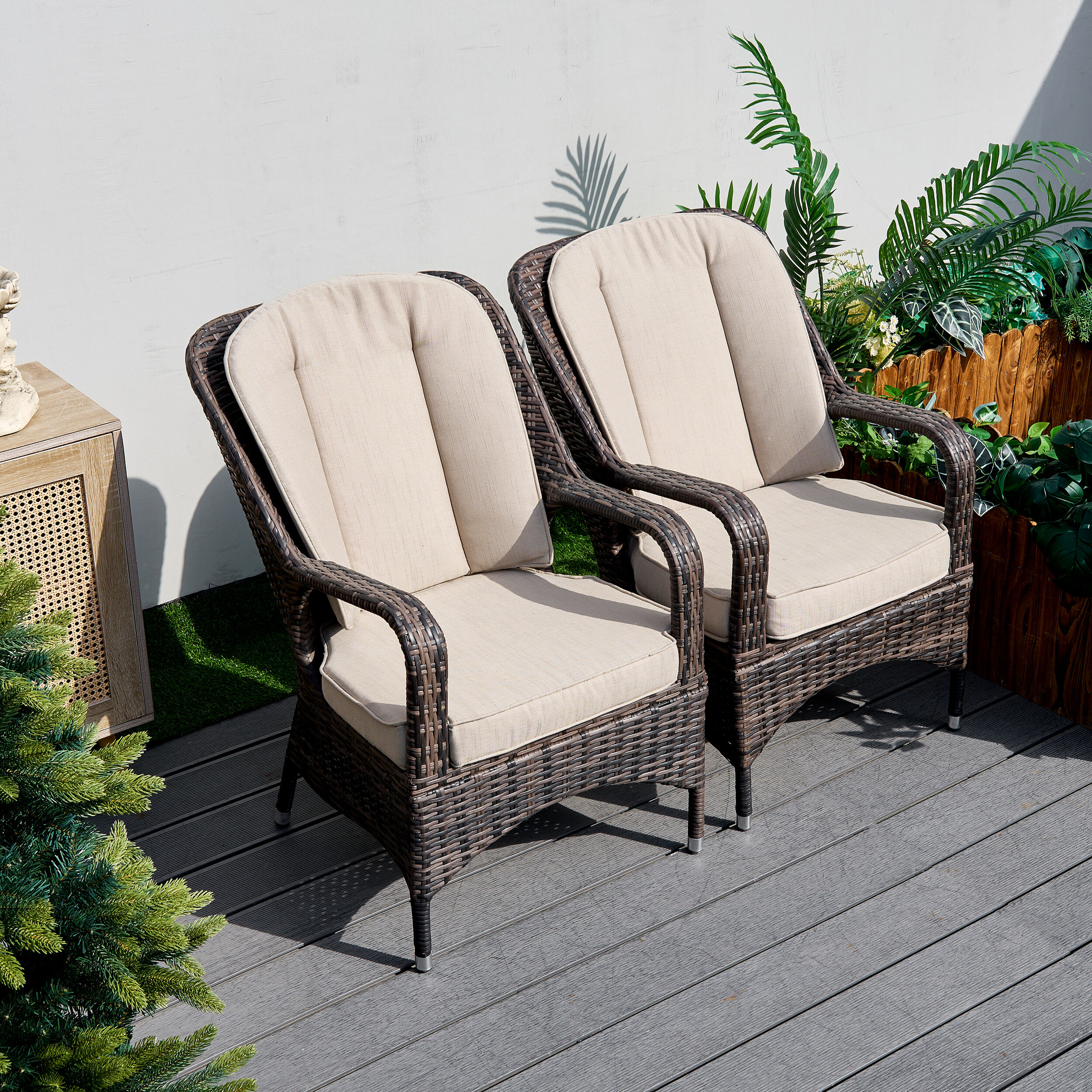 Moda Furnishings CMAC-009-B Jason Set of 2 Wicker Brown Wicker Frame Stationary Dining Chair with Tan Cushioned Seat