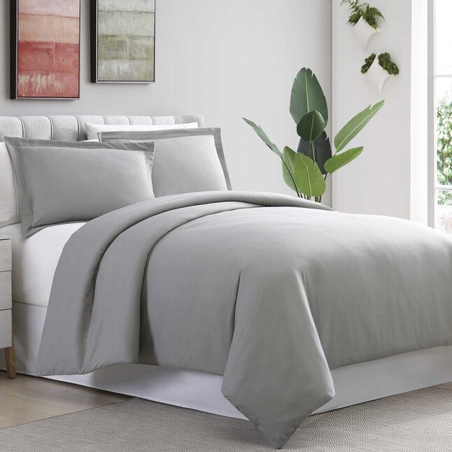 Amrapur Overseas Ultra Plush Solid, Solid Gray Duvet Cover Queen
