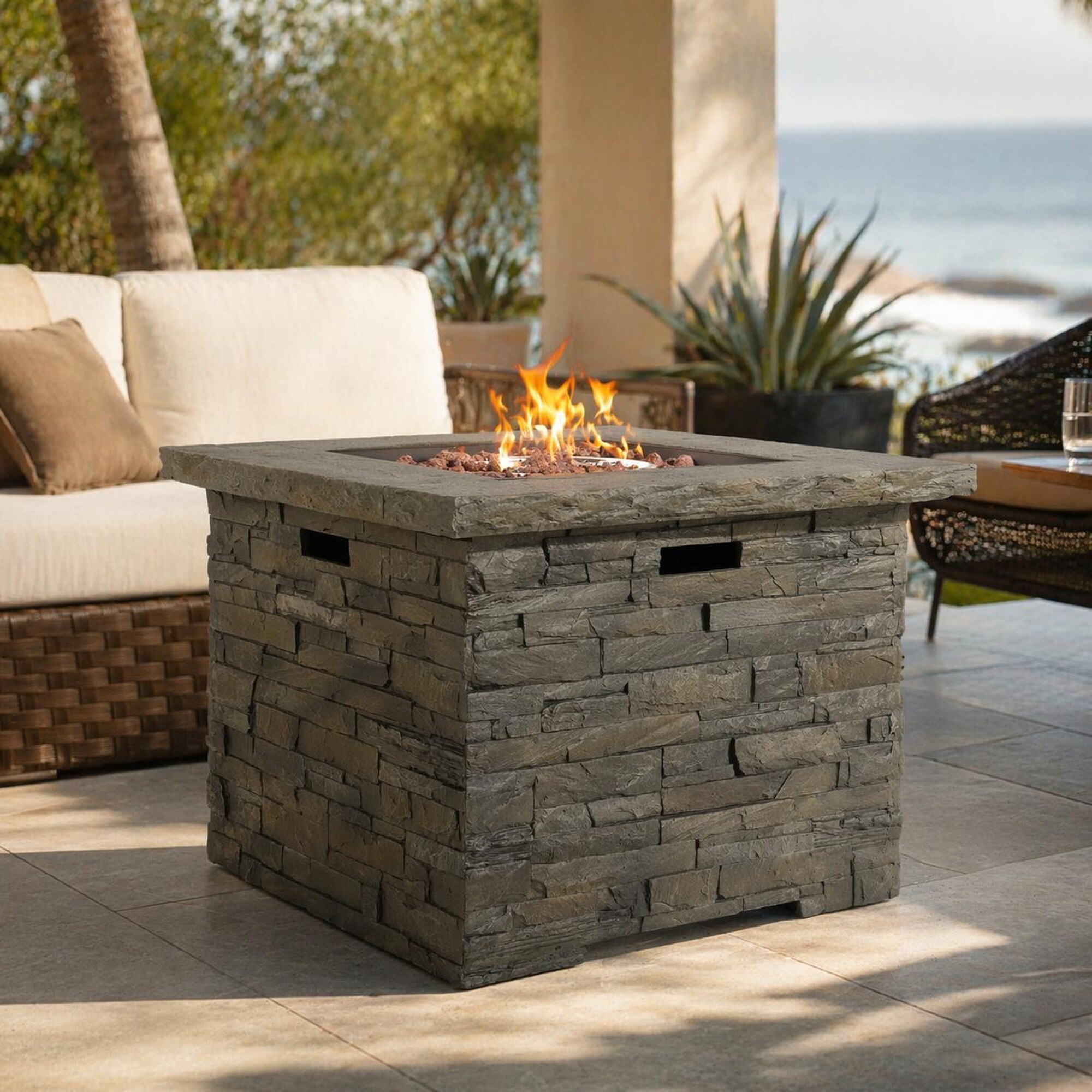 TEINIE 33-Inch Outdoor Patio Square MGO Propane Fire Pit - 40000 BTU ...