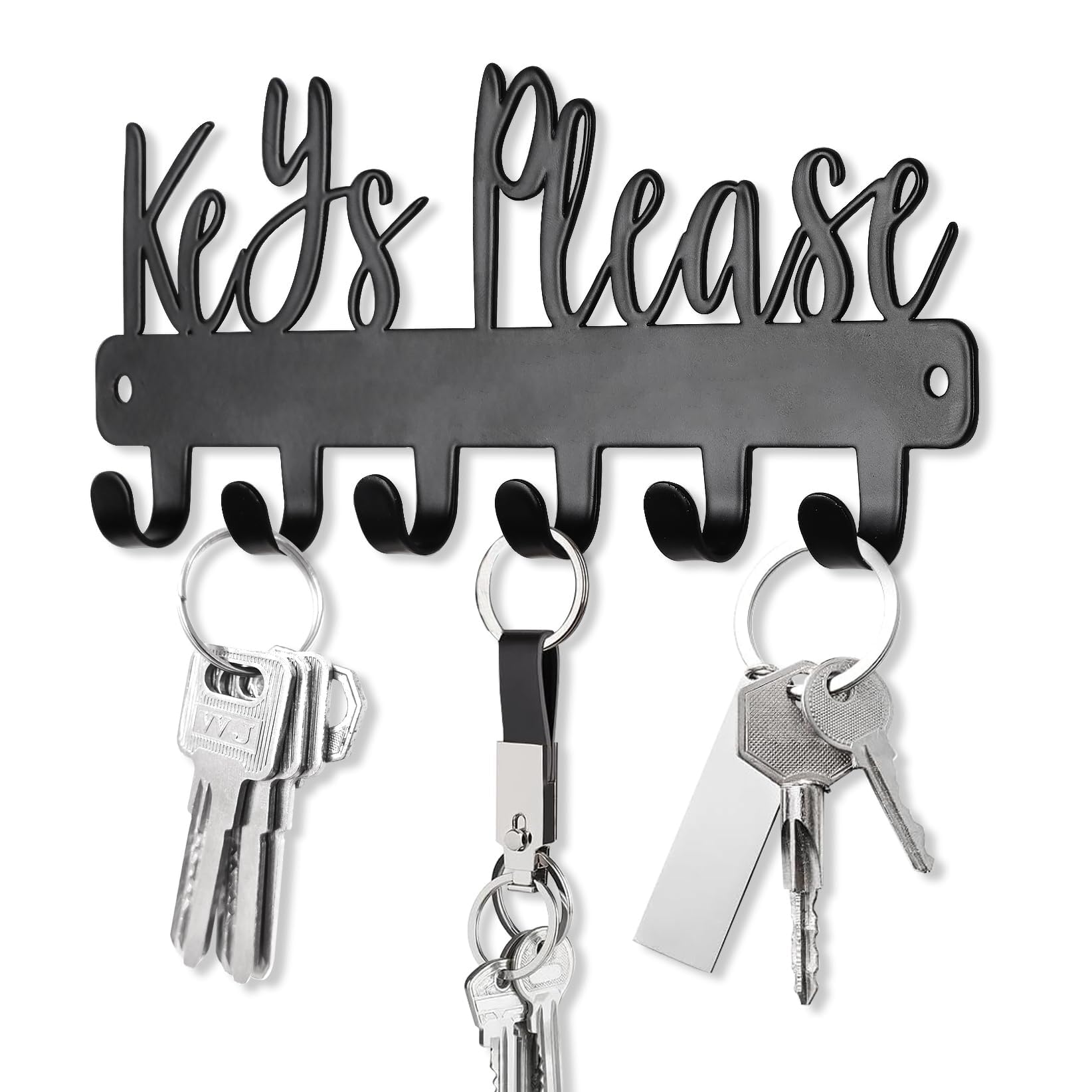 Phyfalip  Mini Keys Please Holder on Wall Small Key Holder Wall Mounted Black Metal Decorative Key Rack Hooks for Garage Mudroom Hallway Entryway