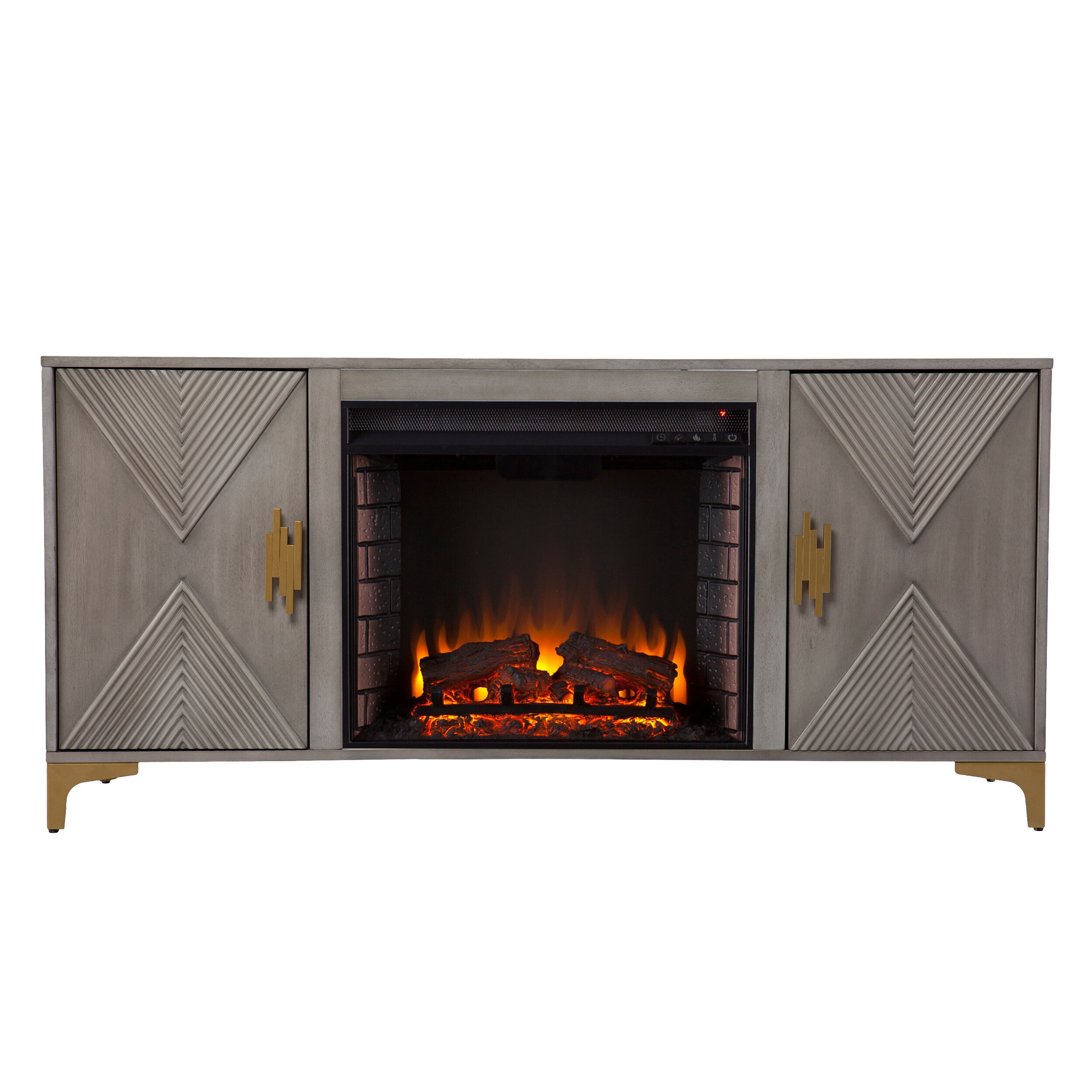 Southern Enterprises FE1140456 56-Inches W Graywash and gold Free standing Fan-forced Flat wall Electric Fireplace with Remote Control Included
